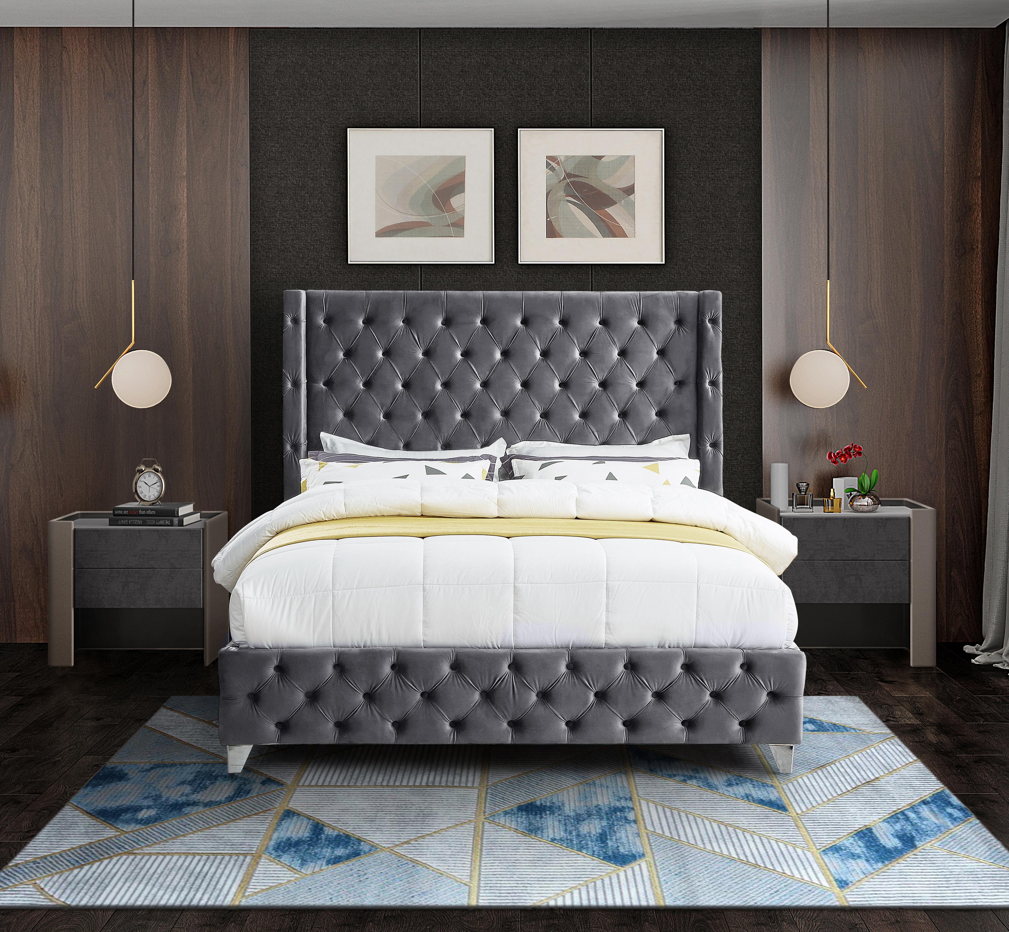 Savan Grey Velvet Full Bed - Luxury Home Furniture (MI)