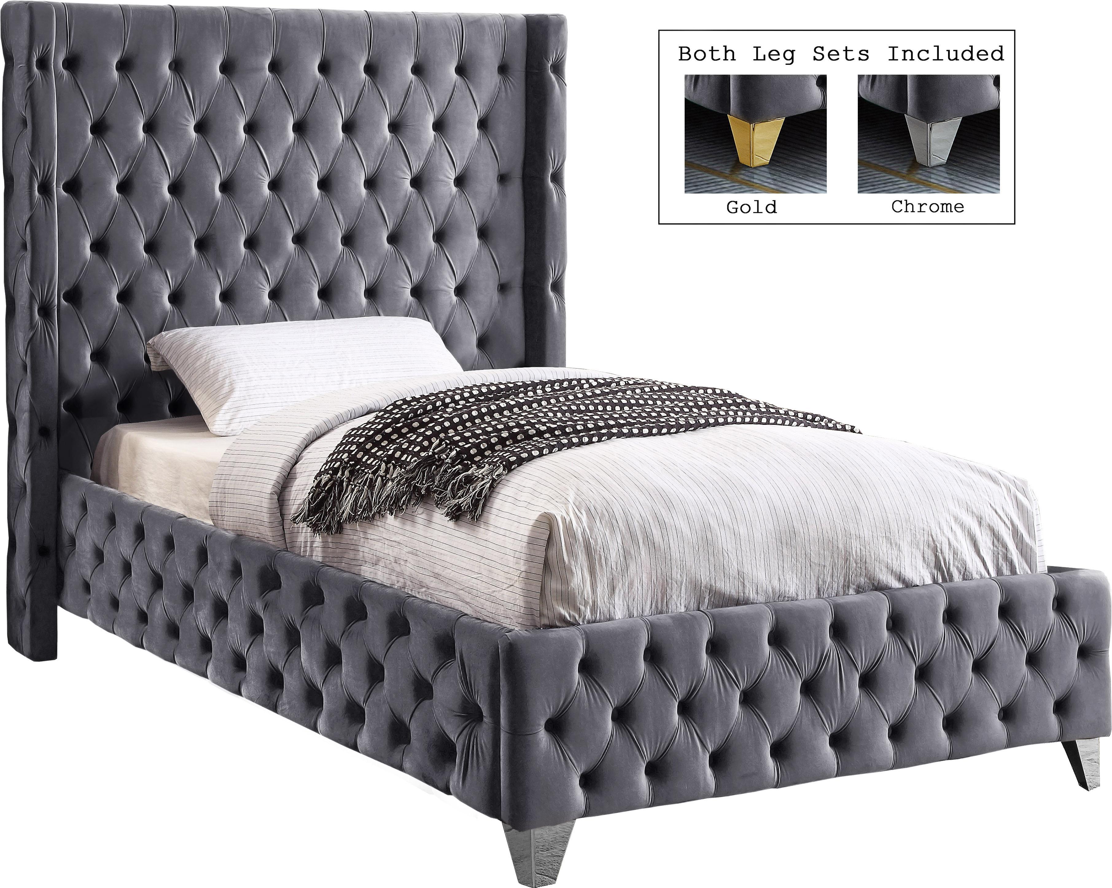 Savan Grey Velvet Twin Bed - Luxury Home Furniture (MI)