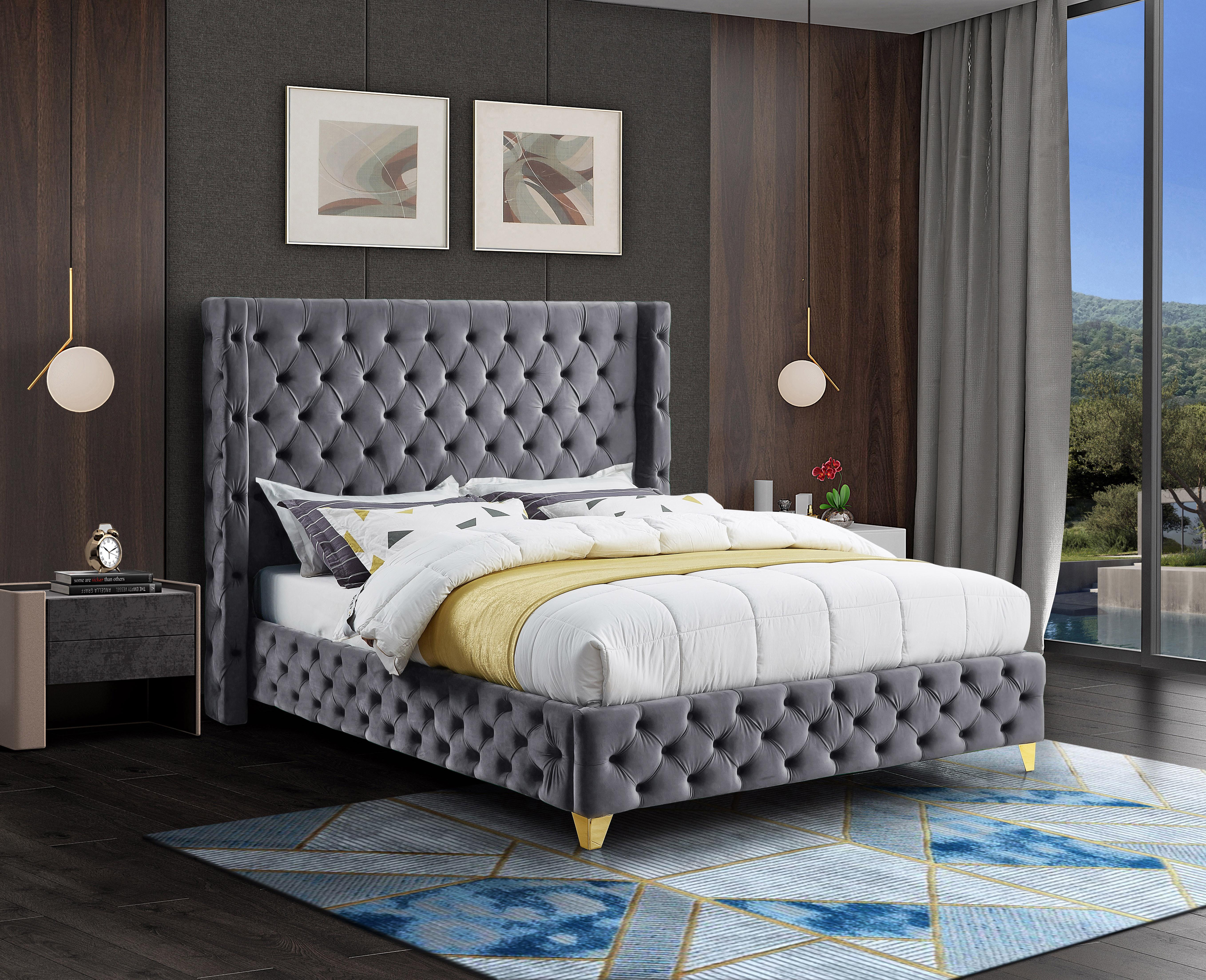 Savan Grey Velvet Full Bed - Luxury Home Furniture (MI)