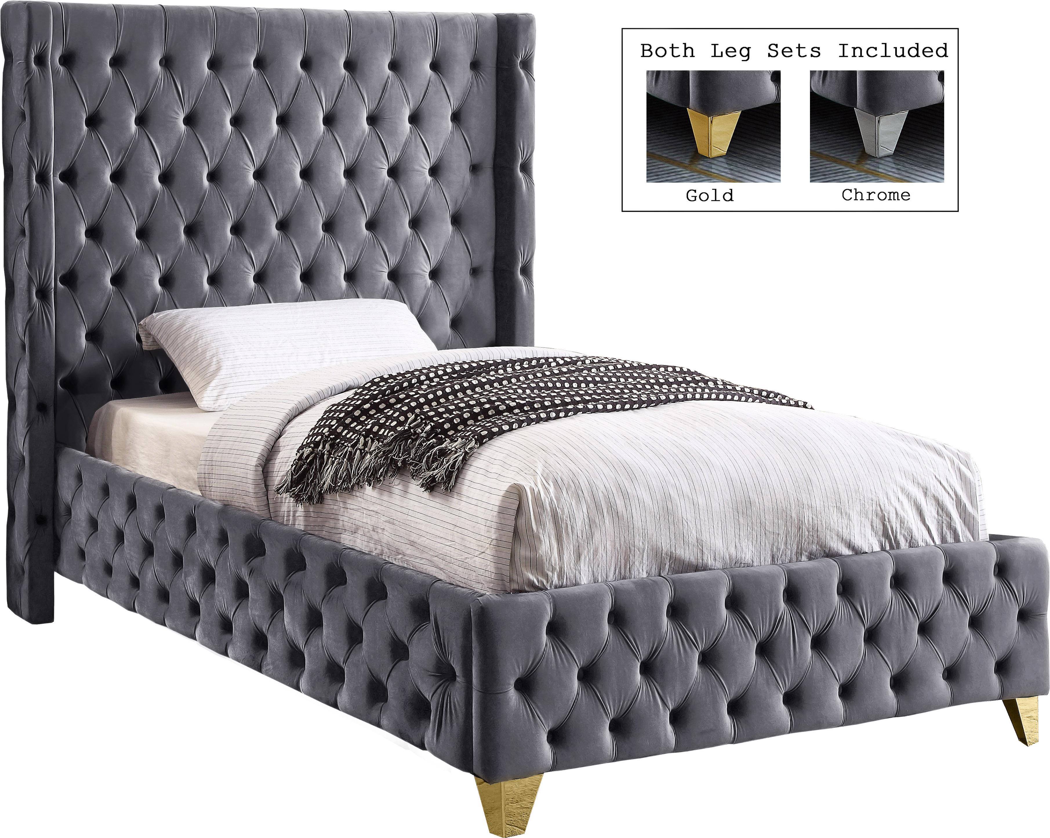Savan Grey Velvet Twin Bed - Luxury Home Furniture (MI)