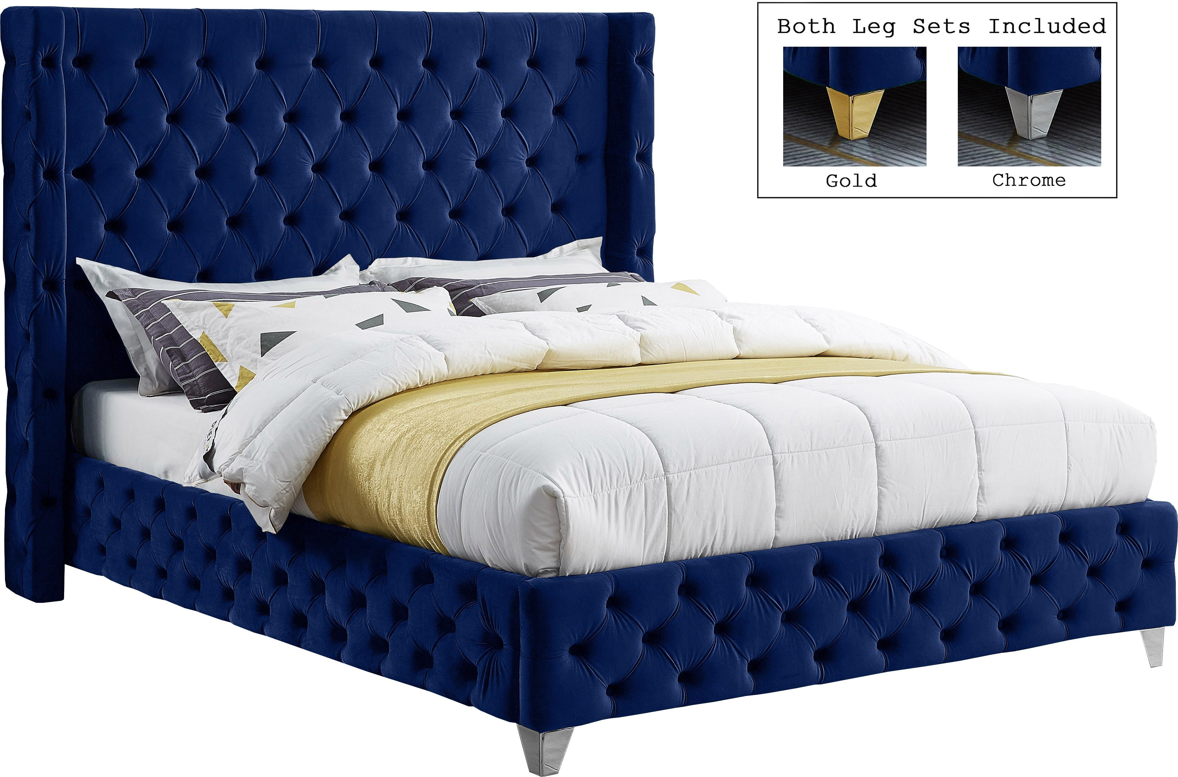 Savan Navy Velvet Full Bed - Luxury Home Furniture (MI)