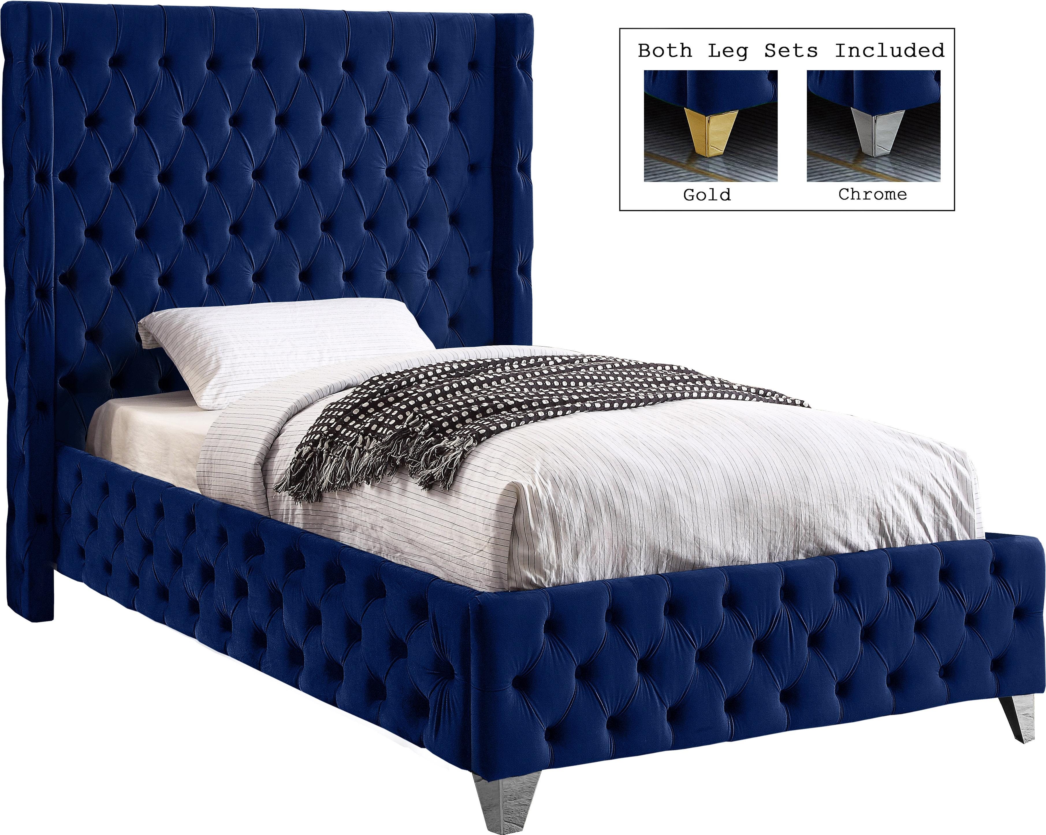 Savan Navy Velvet Twin Bed - Luxury Home Furniture (MI)