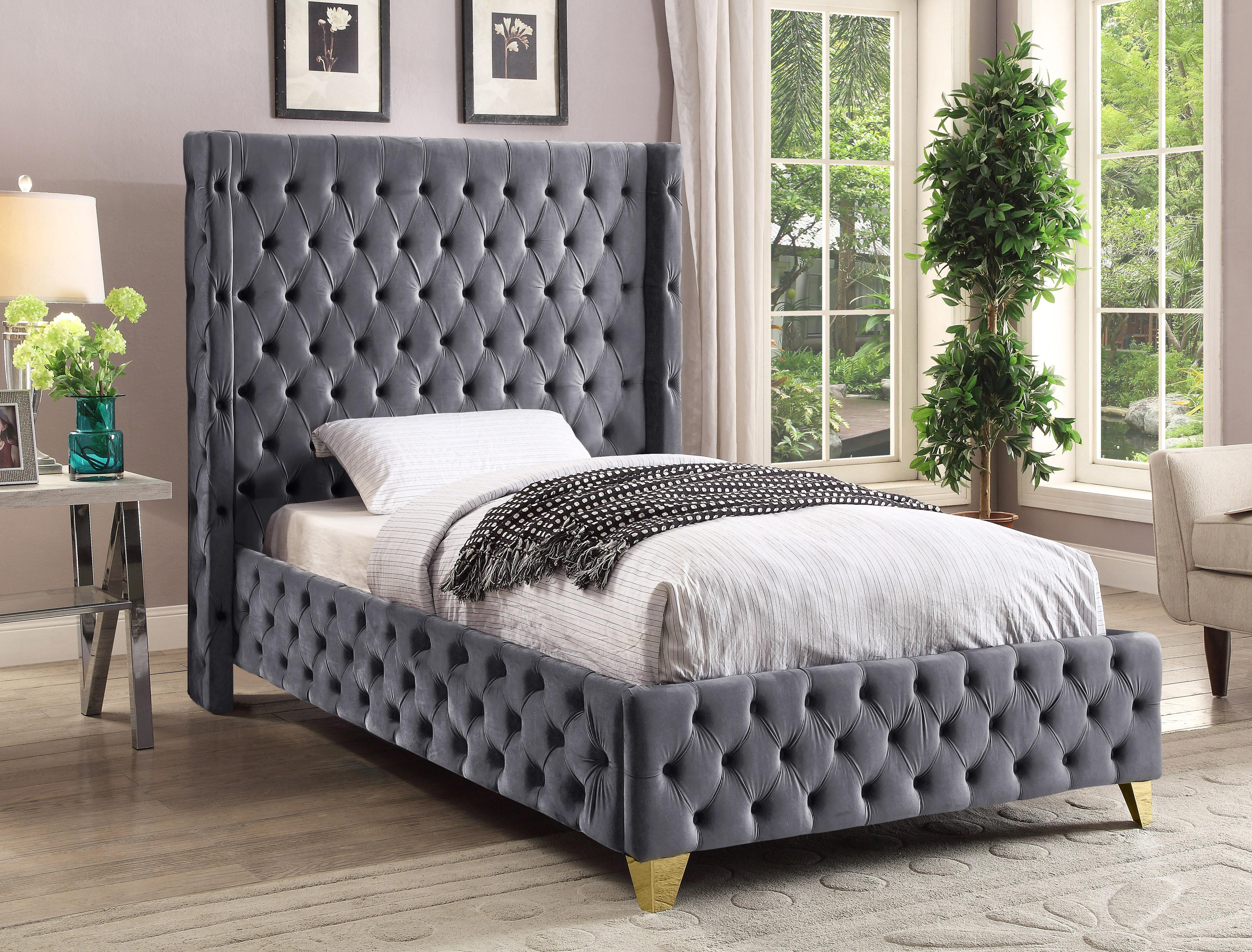 Savan Grey Velvet Twin Bed - Luxury Home Furniture (MI)