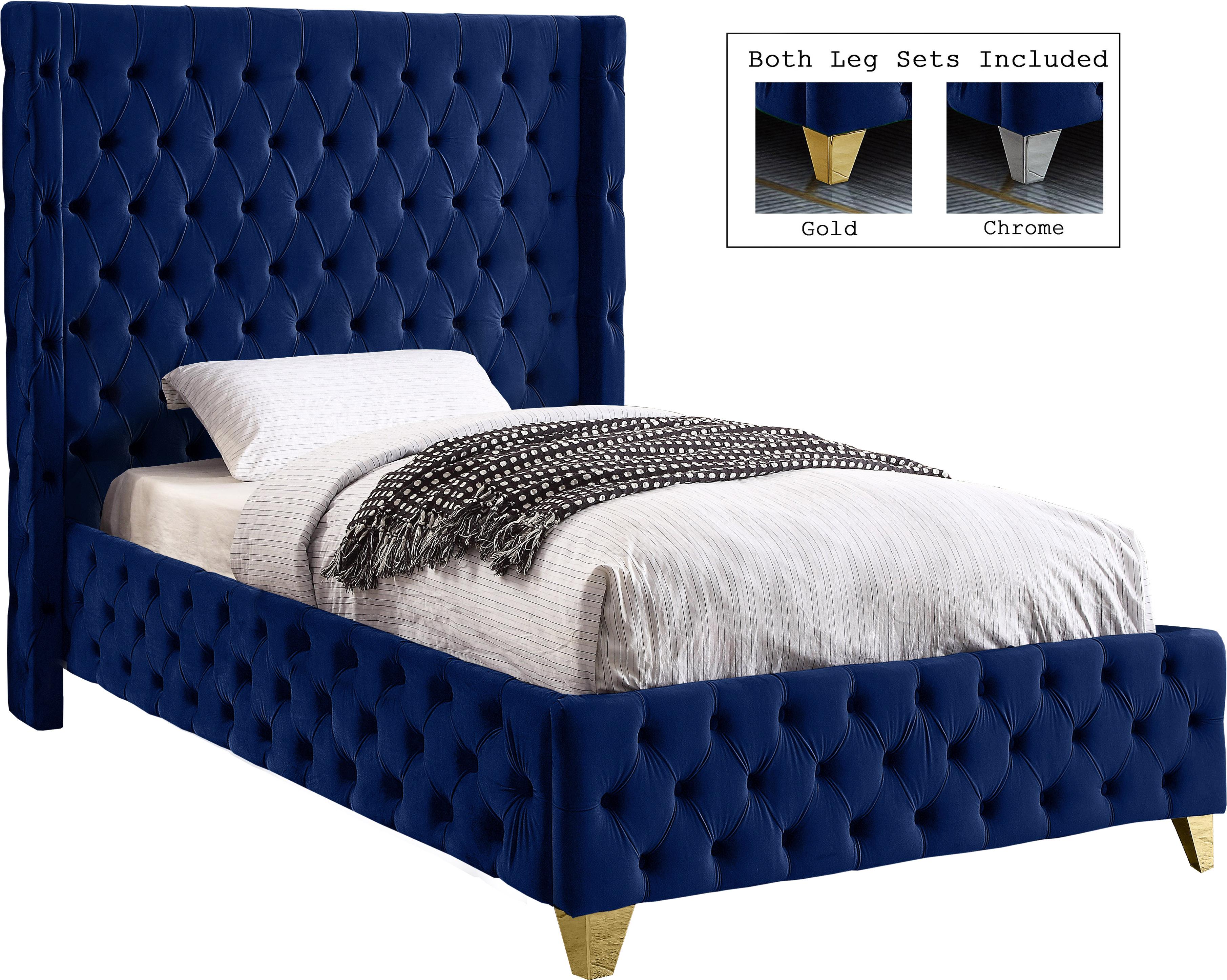 Savan Navy Velvet Twin Bed - Luxury Home Furniture (MI)