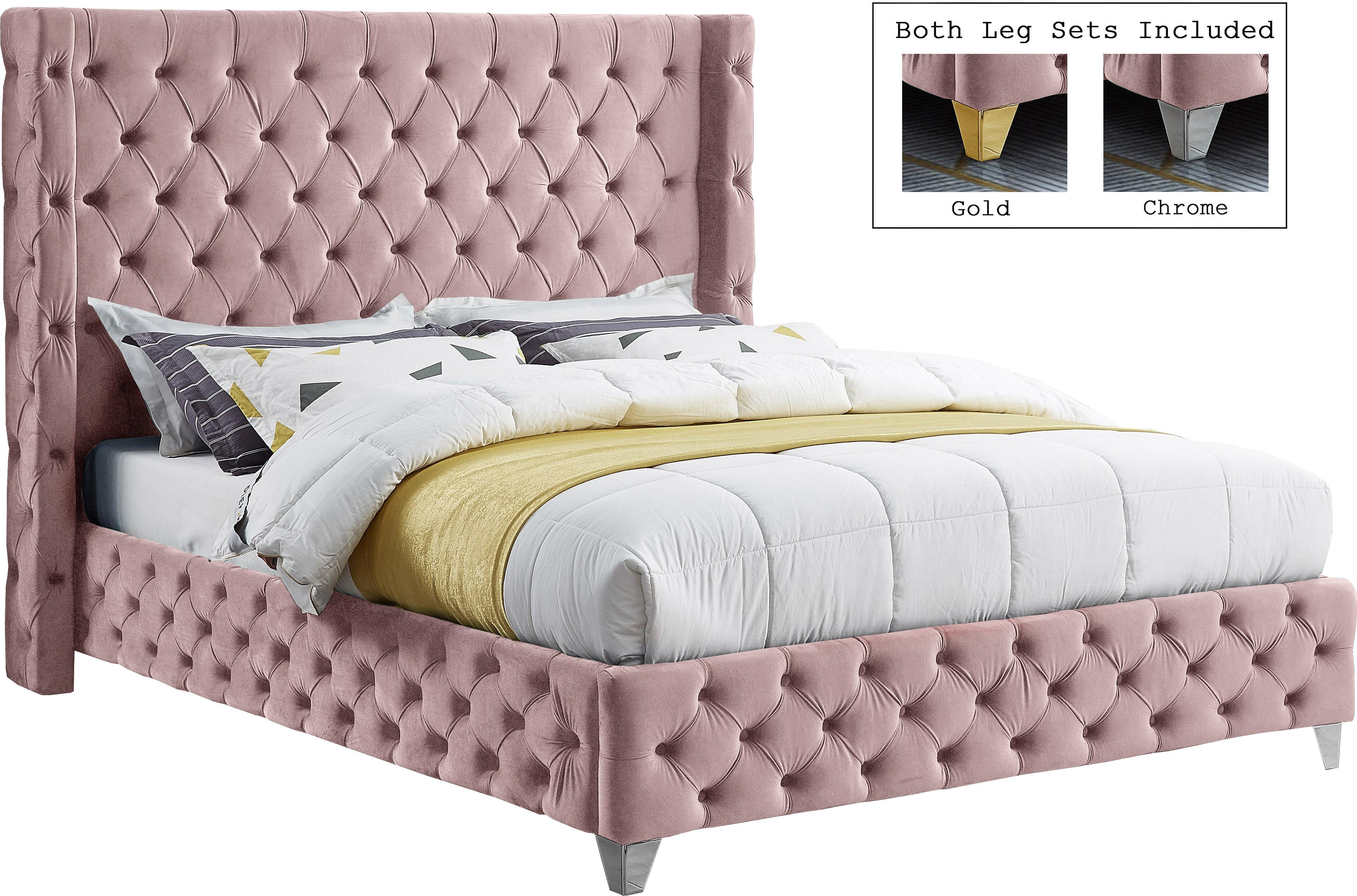 Savan Pink Velvet King Bed - Luxury Home Furniture (MI)