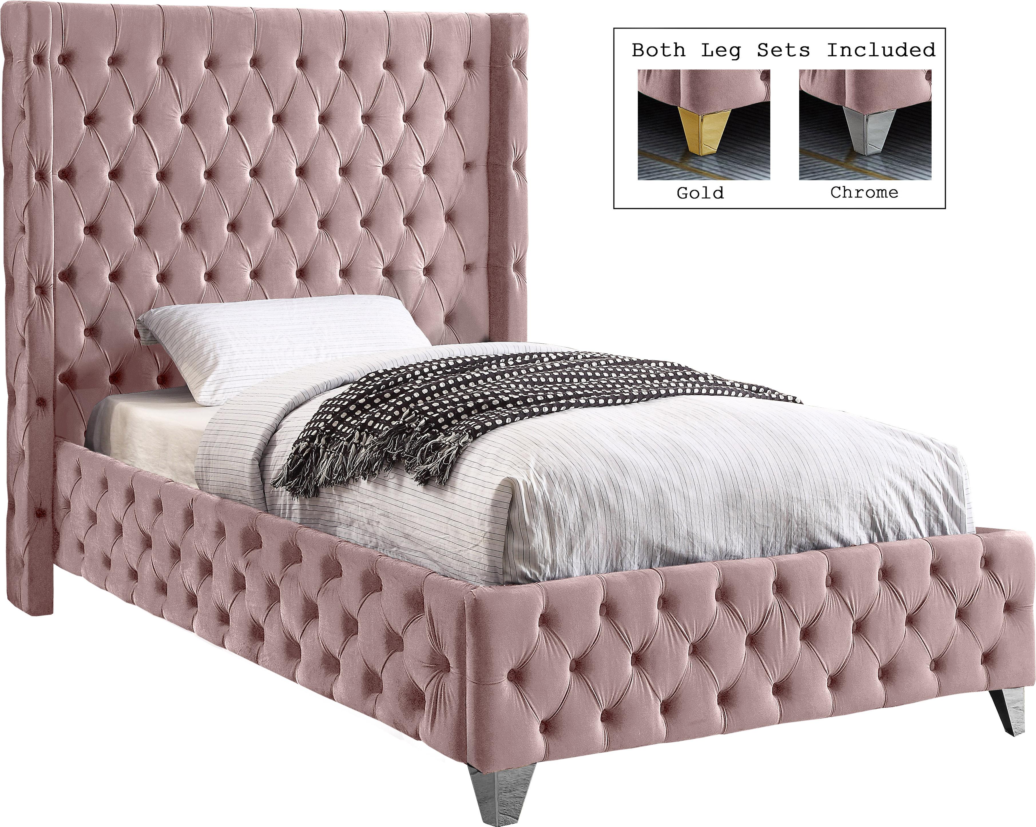Savan Pink Velvet Twin Bed - Luxury Home Furniture (MI)