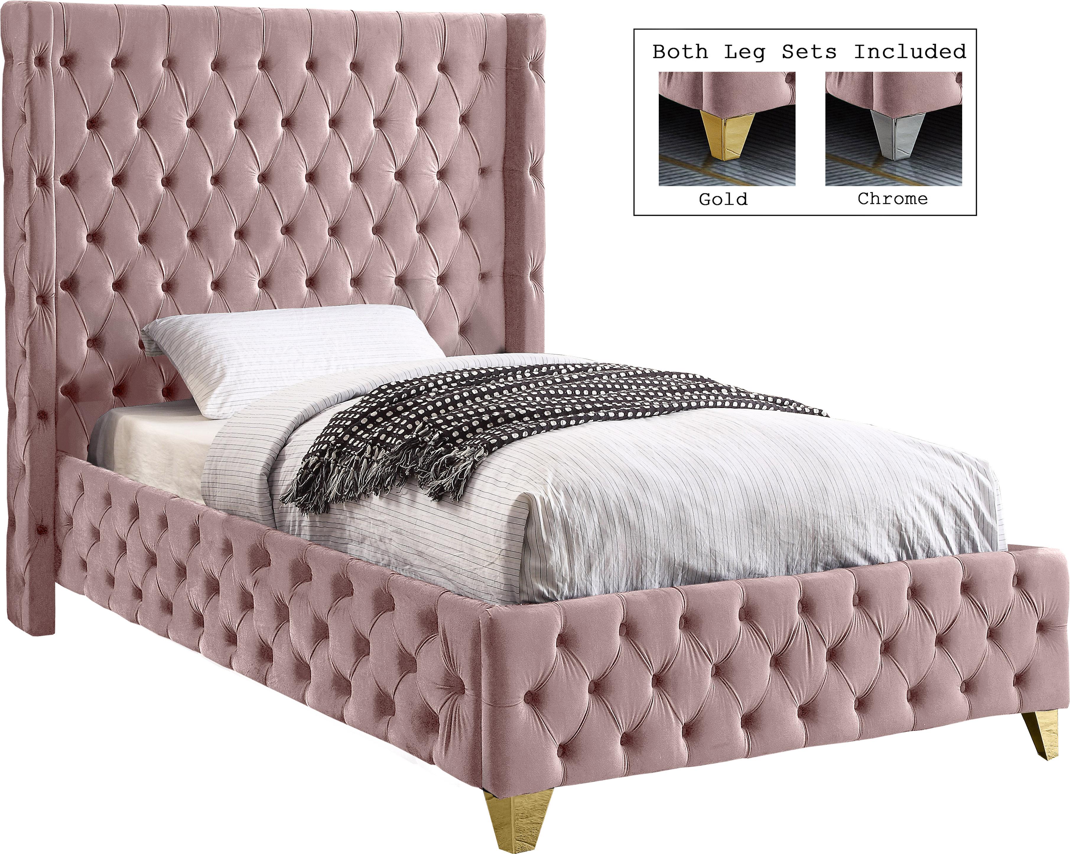 Savan Pink Velvet Twin Bed - Luxury Home Furniture (MI)