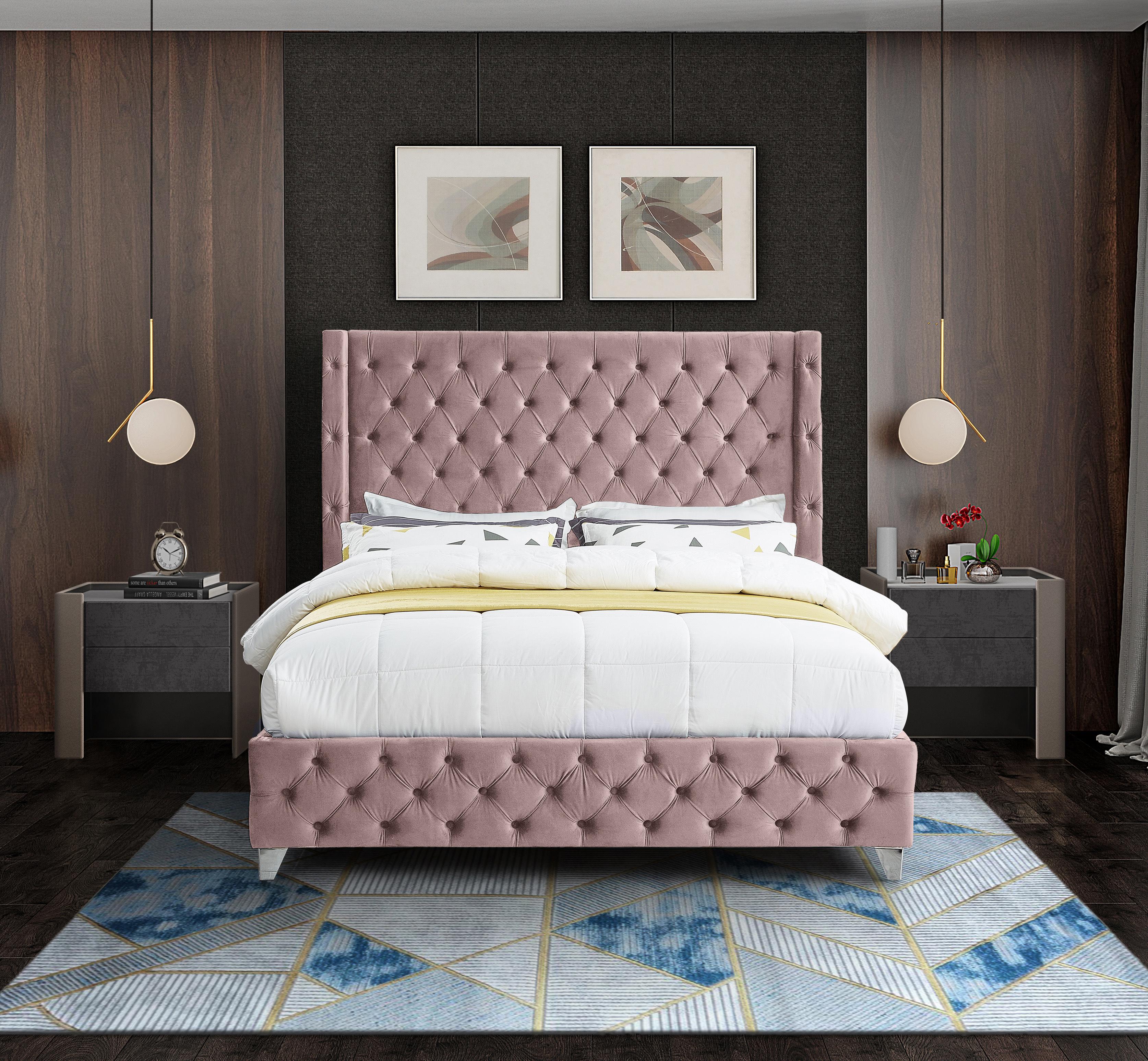 Savan Pink Velvet Full Bed - Luxury Home Furniture (MI)