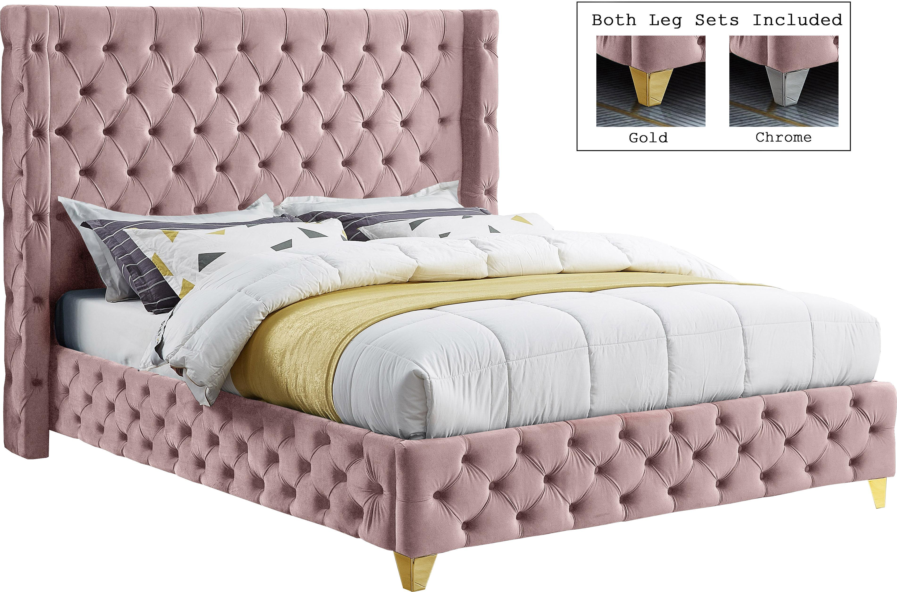 Savan Pink Velvet King Bed - Luxury Home Furniture (MI)