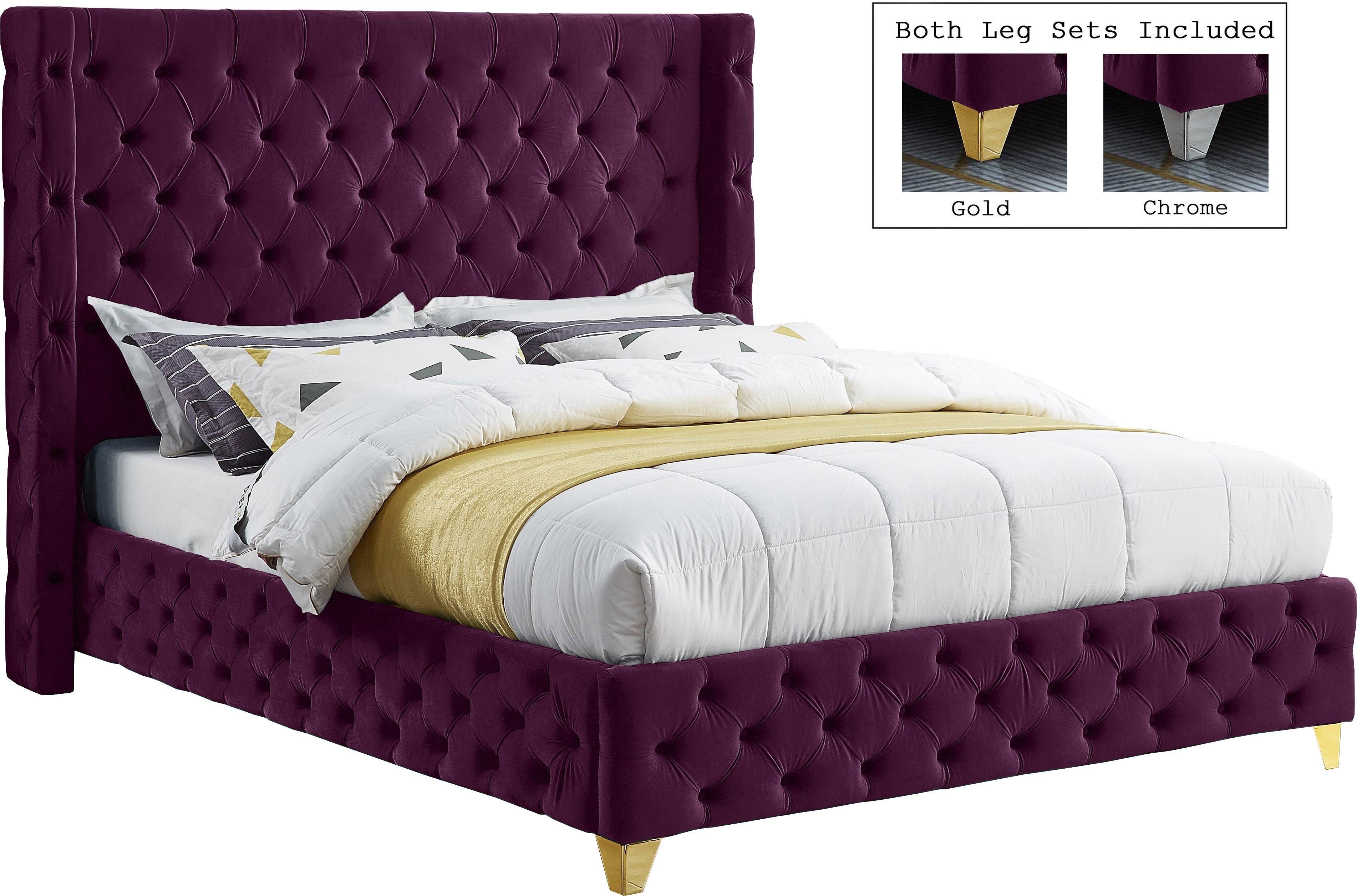 Savan Purple Velvet King Bed - Luxury Home Furniture (MI)
