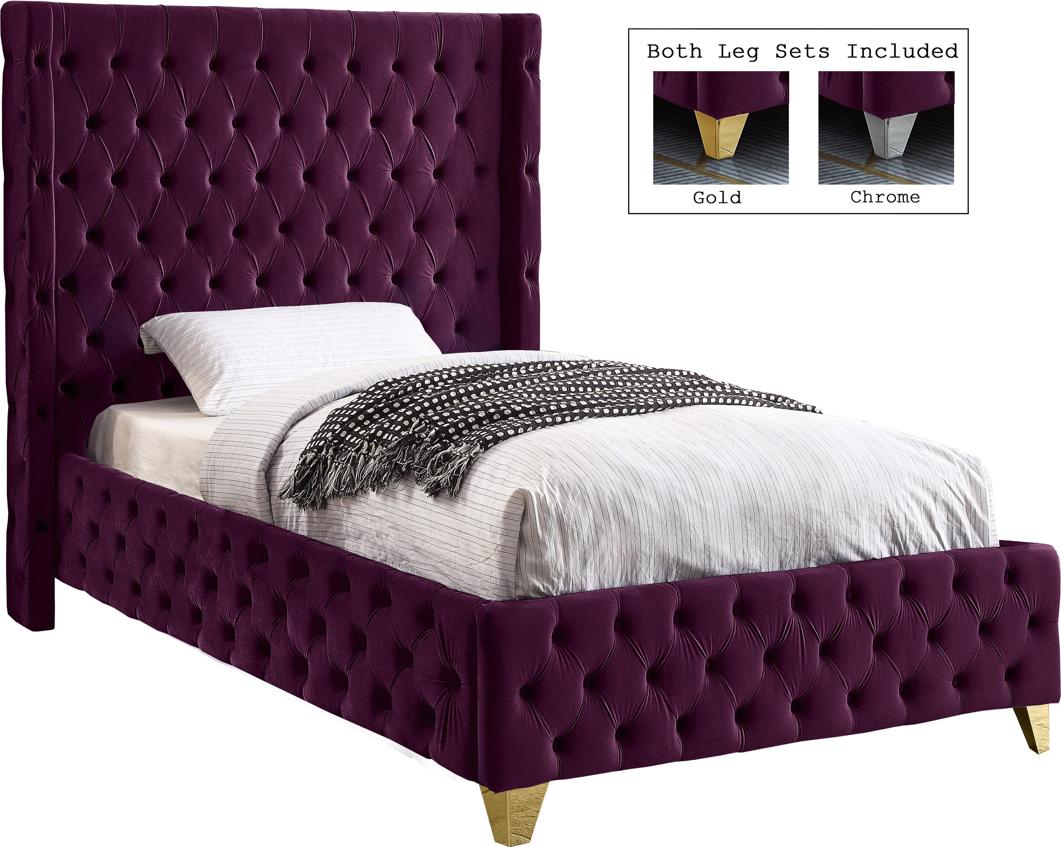 Savan Purple Velvet Twin Bed - Luxury Home Furniture (MI)