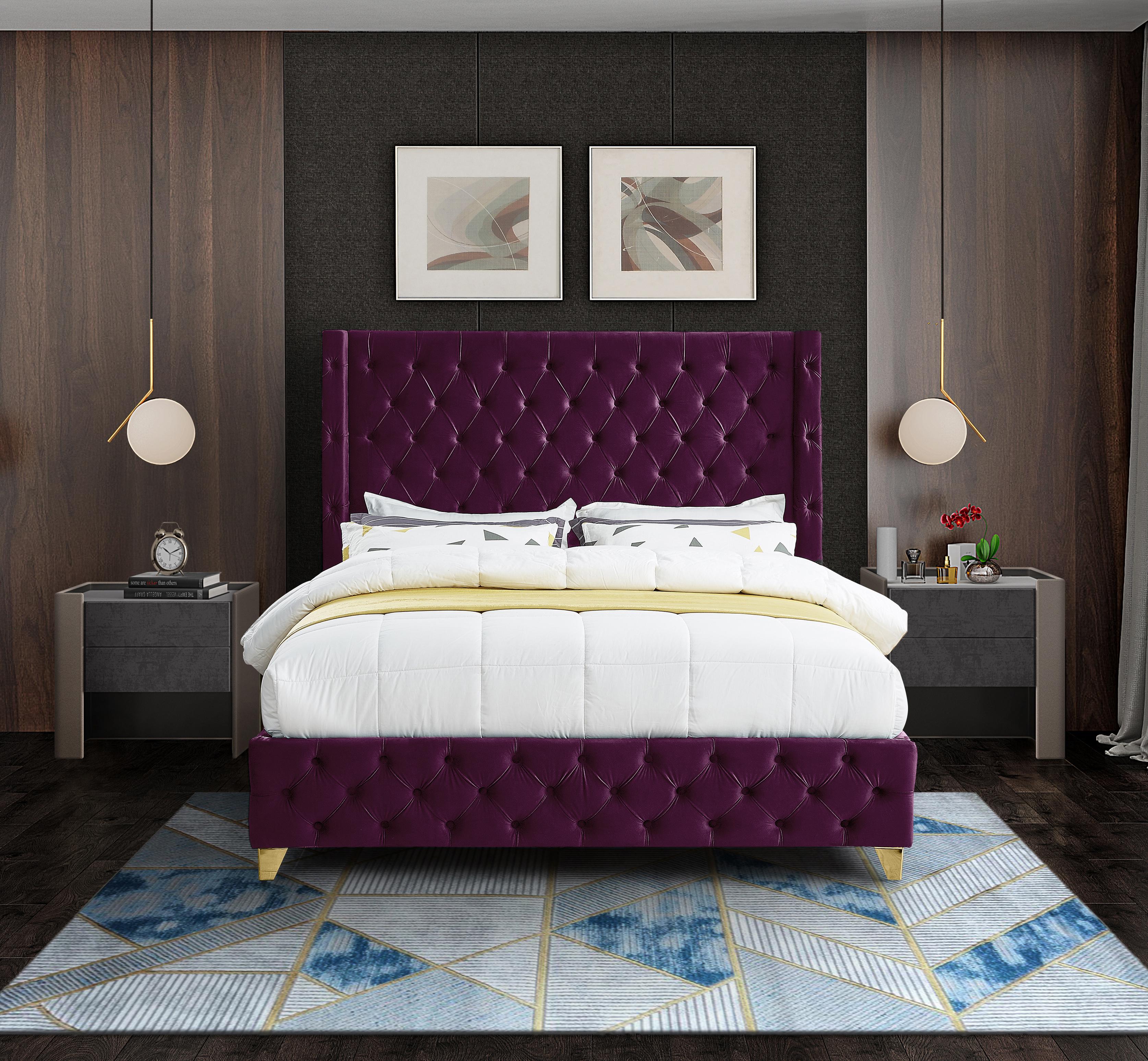 Savan Purple Velvet King Bed - Luxury Home Furniture (MI)
