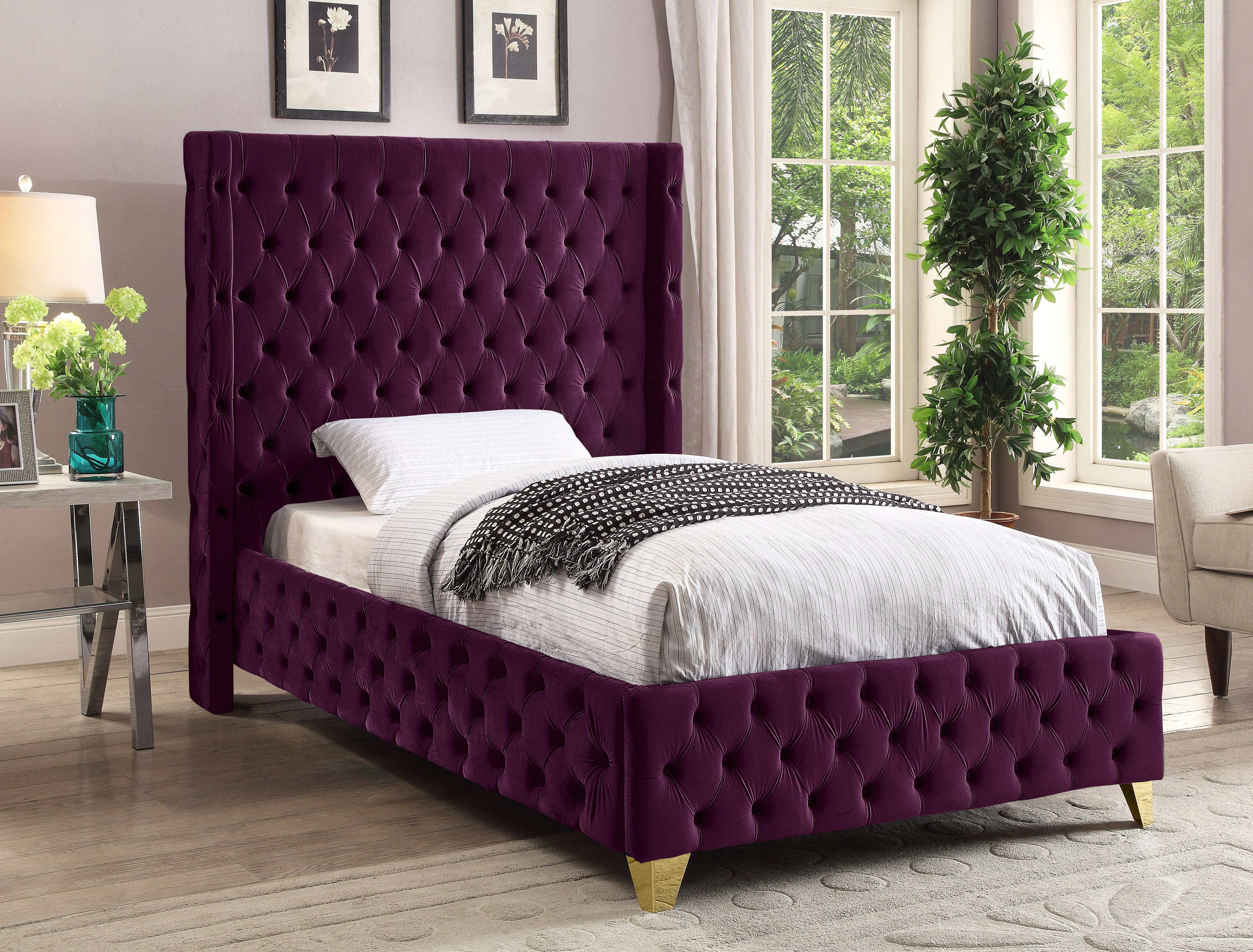 Savan Purple Velvet Twin Bed - Luxury Home Furniture (MI)
