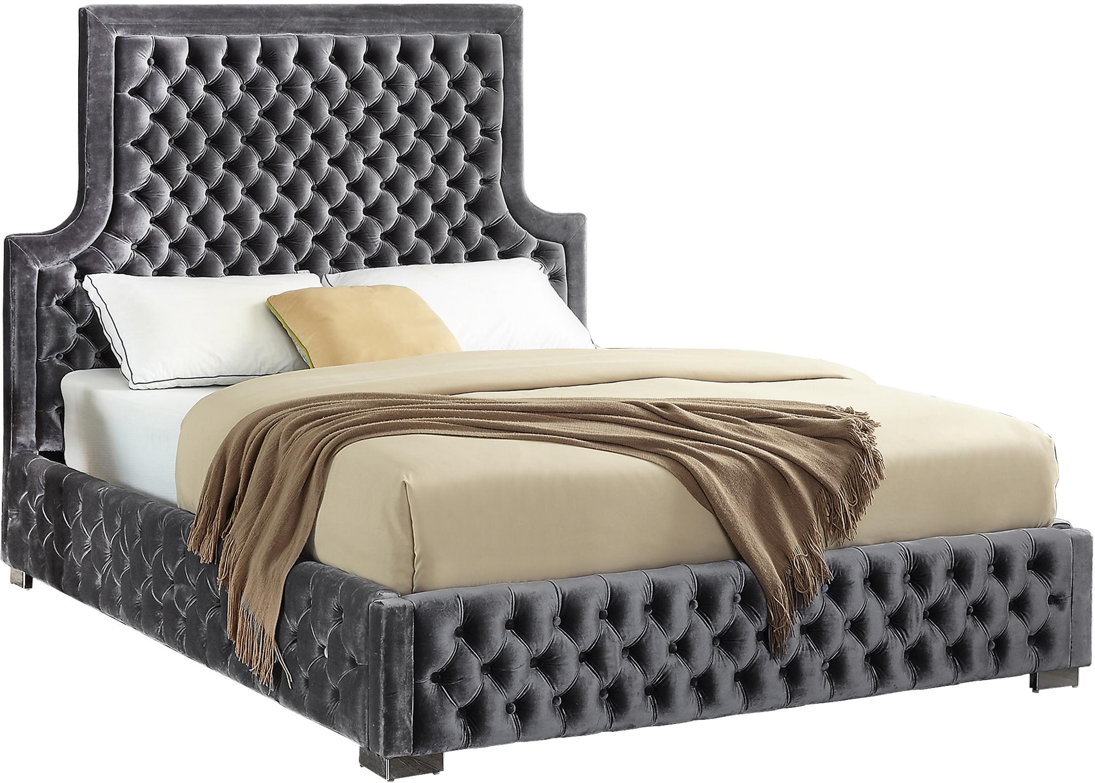 Sedona Grey Velvet Queen Bed - Luxury Home Furniture (MI)