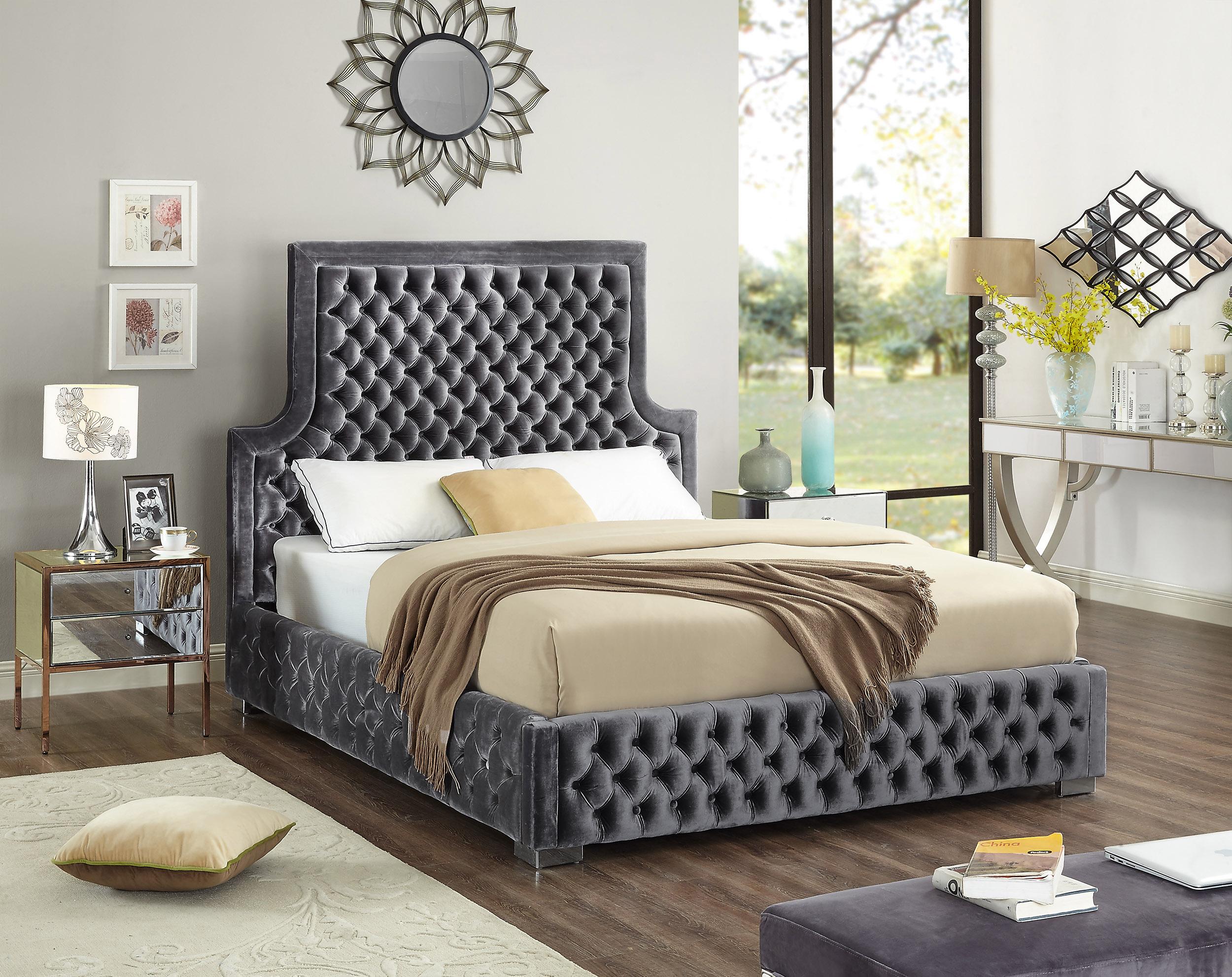 Sedona Grey Velvet Queen Bed - Luxury Home Furniture (MI)