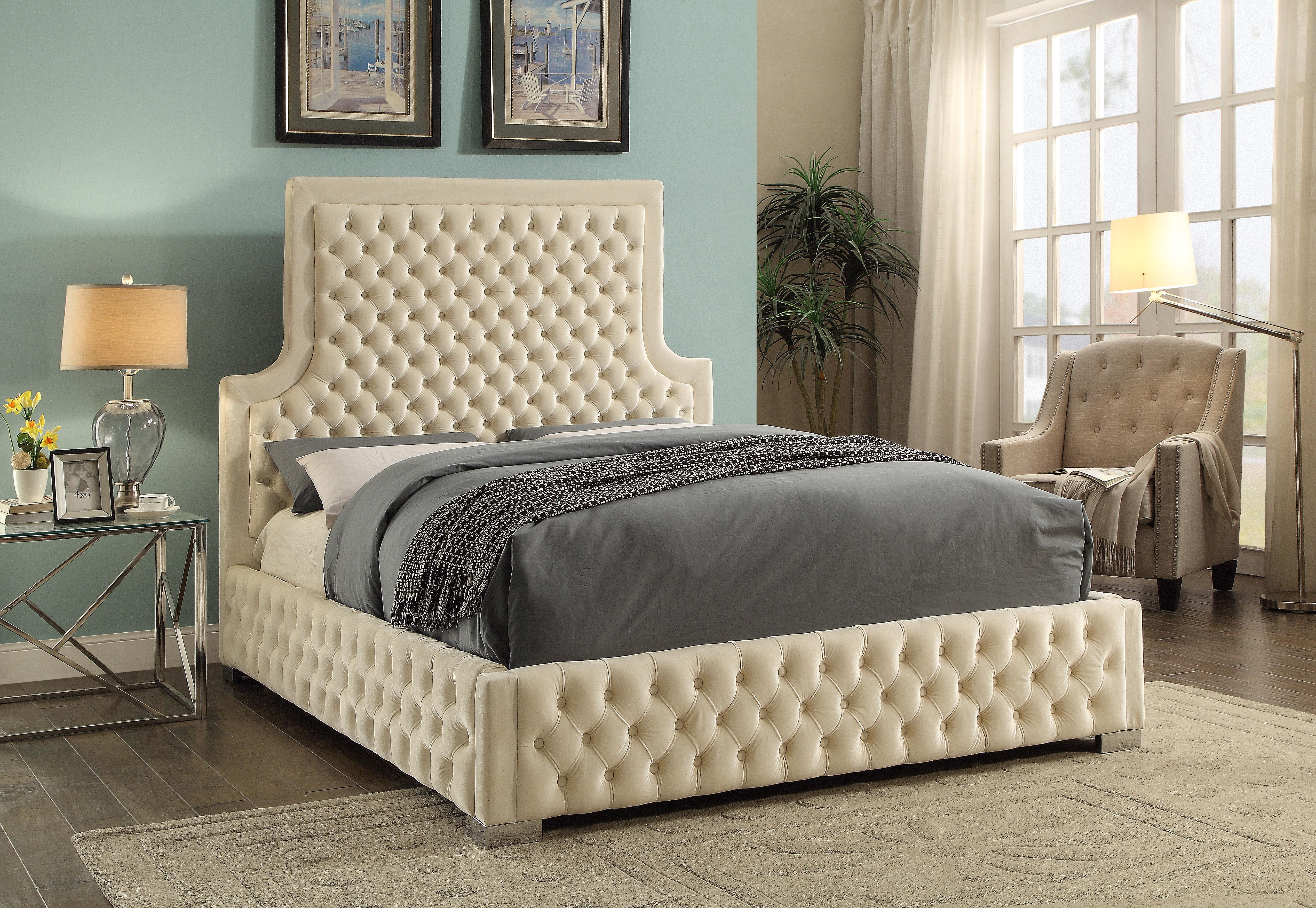 Sedona Cream Velvet Queen Bed - Luxury Home Furniture (MI)