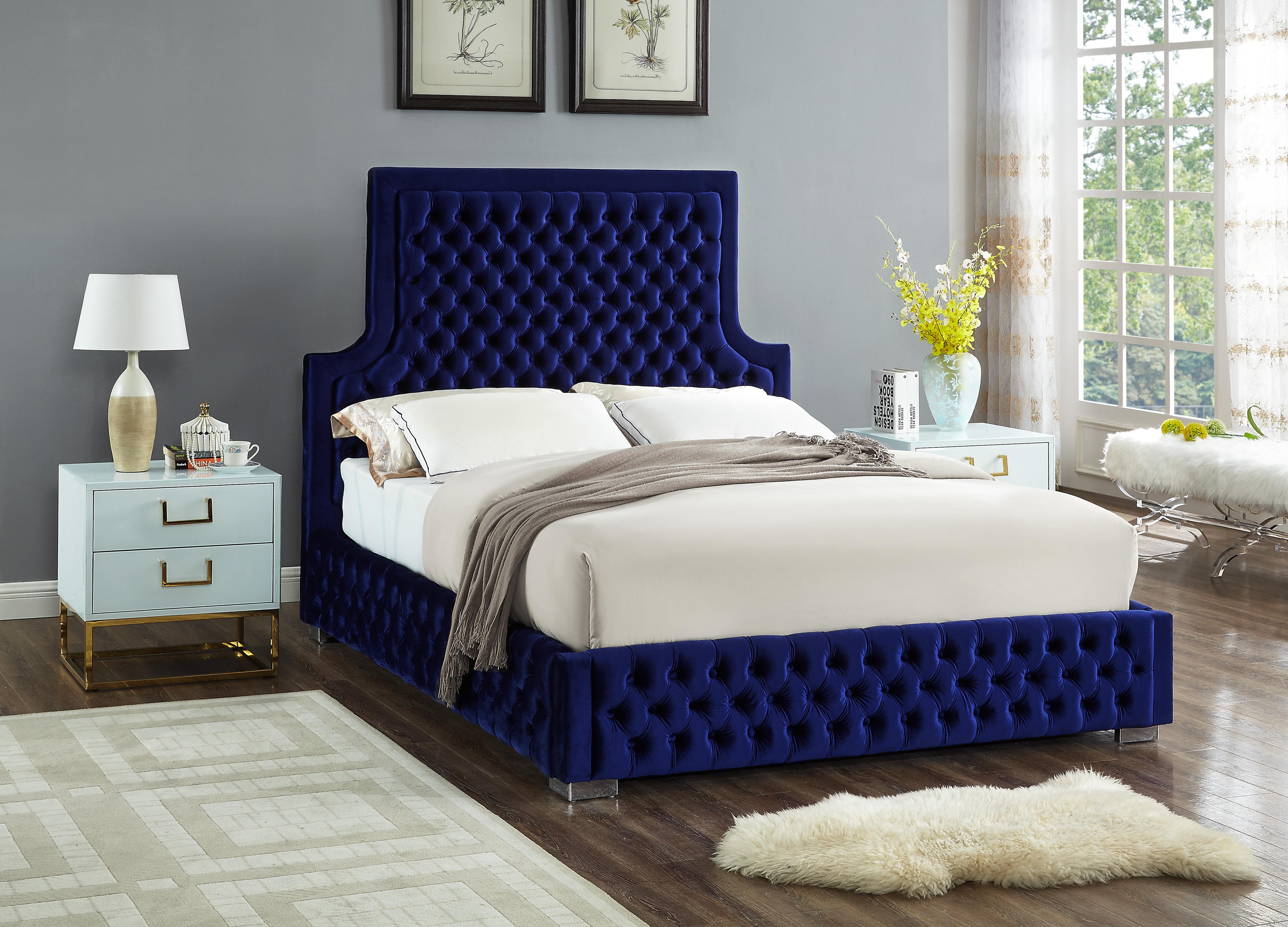 Sedona Navy Velvet King Bed - Luxury Home Furniture (MI)