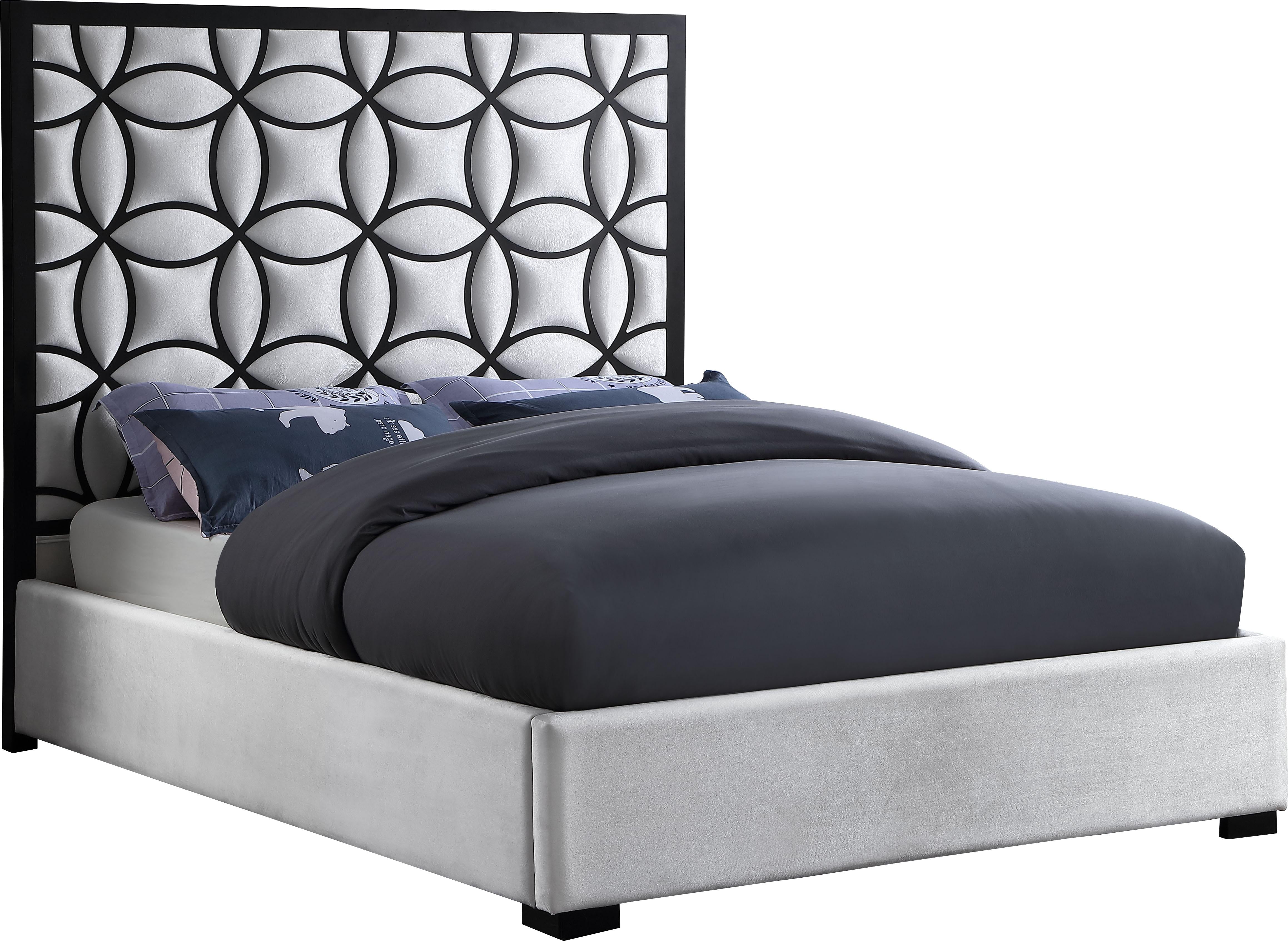 Taj White Velvet King Bed - Luxury Home Furniture (MI)