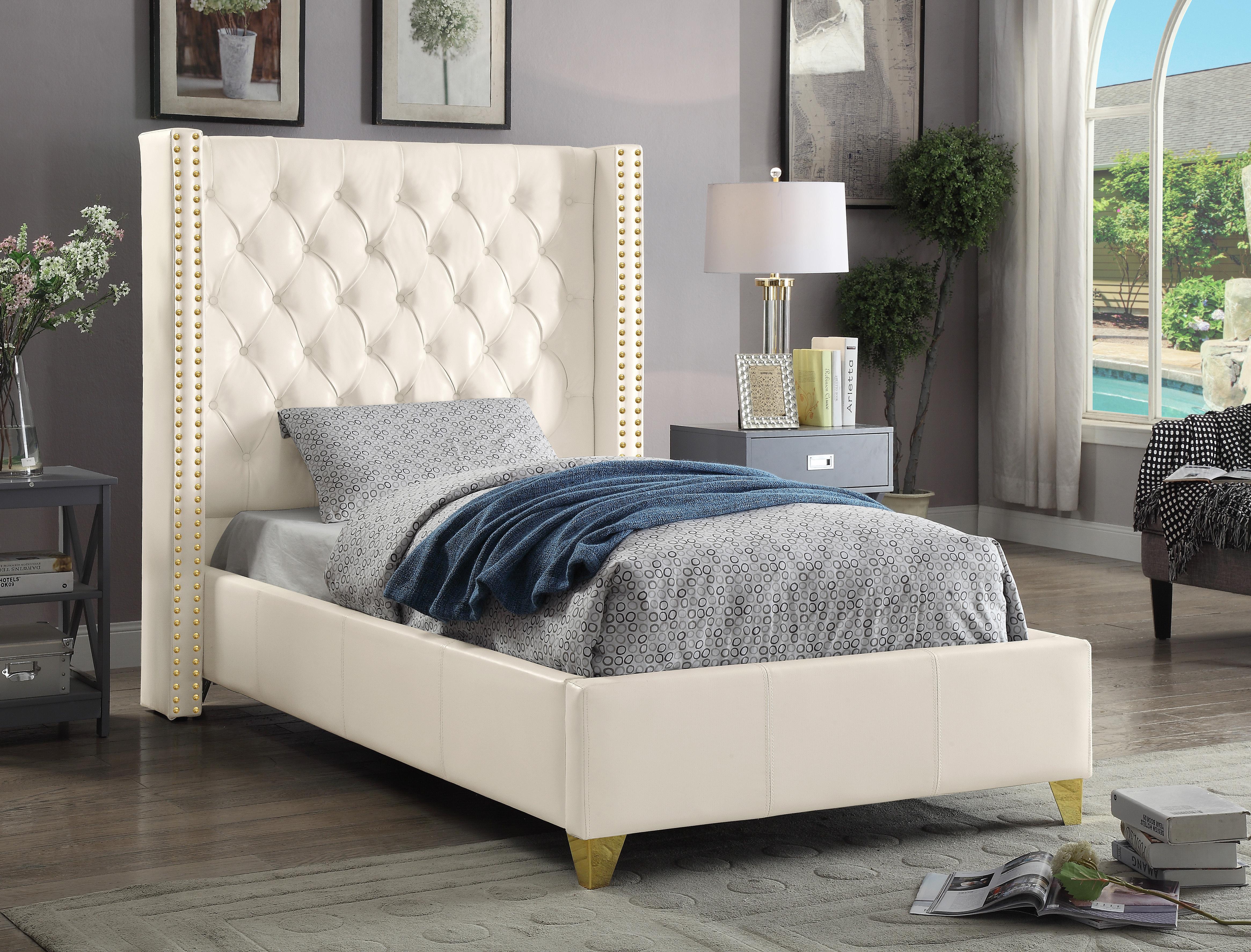 Soho White Bonded Leather Twin Bed - Luxury Home Furniture (MI)