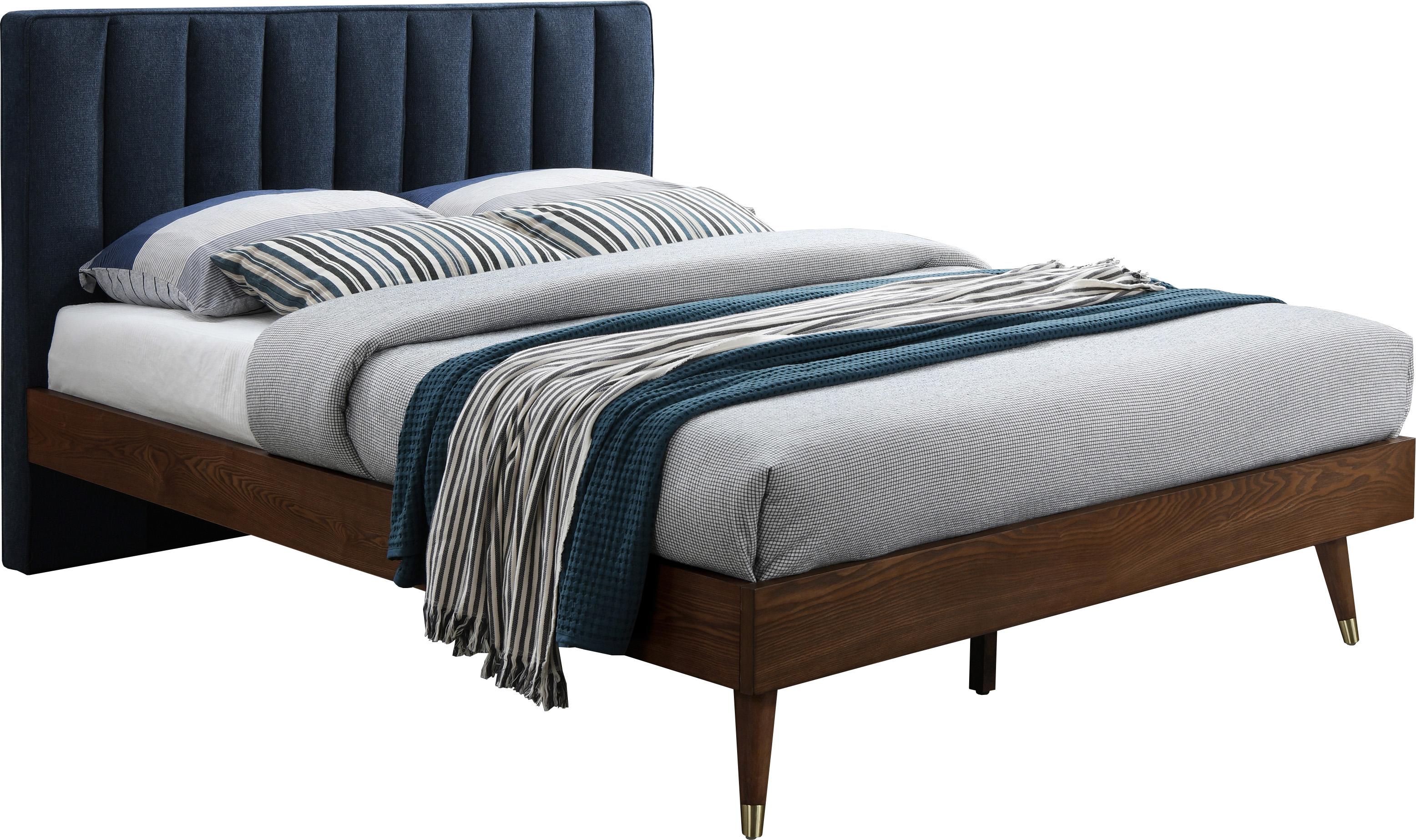 Vance Navy Linen Fabric Queen Bed (3 Boxes) - Luxury Home Furniture (MI)