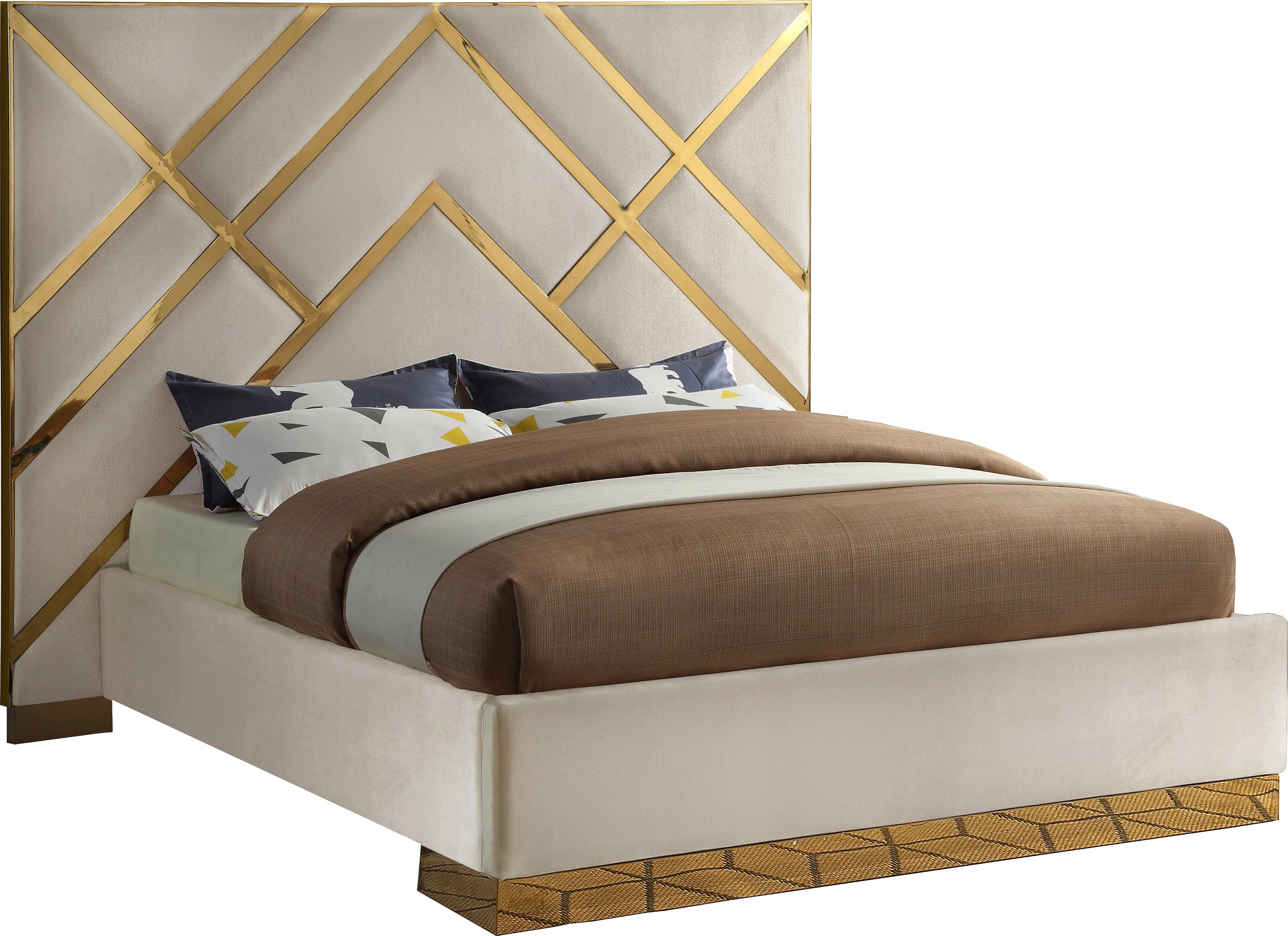 Vector Cream Velvet Queen Bed - Luxury Home Furniture (MI)