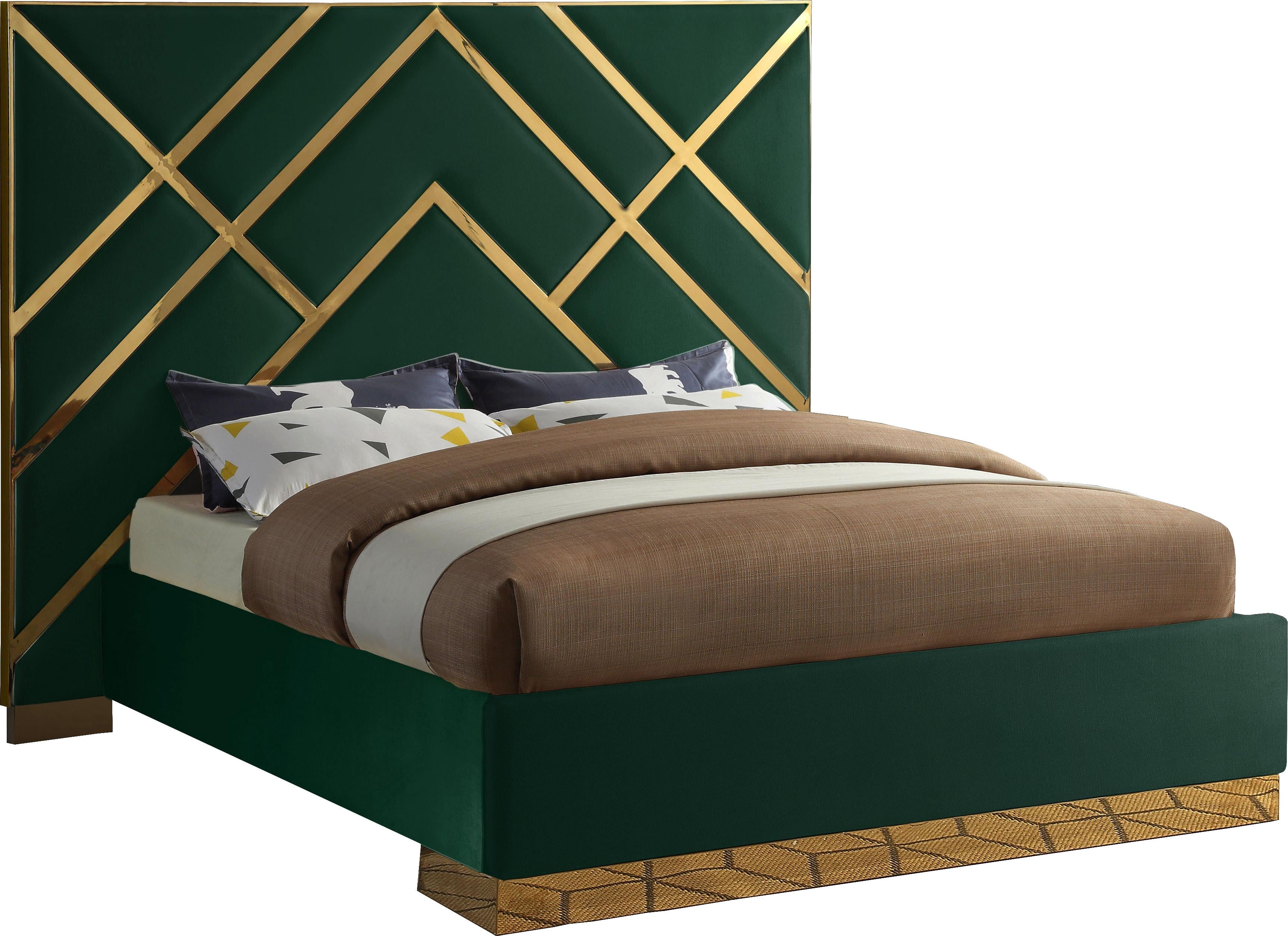 Vector Green Velvet Queen Bed - Luxury Home Furniture (MI)
