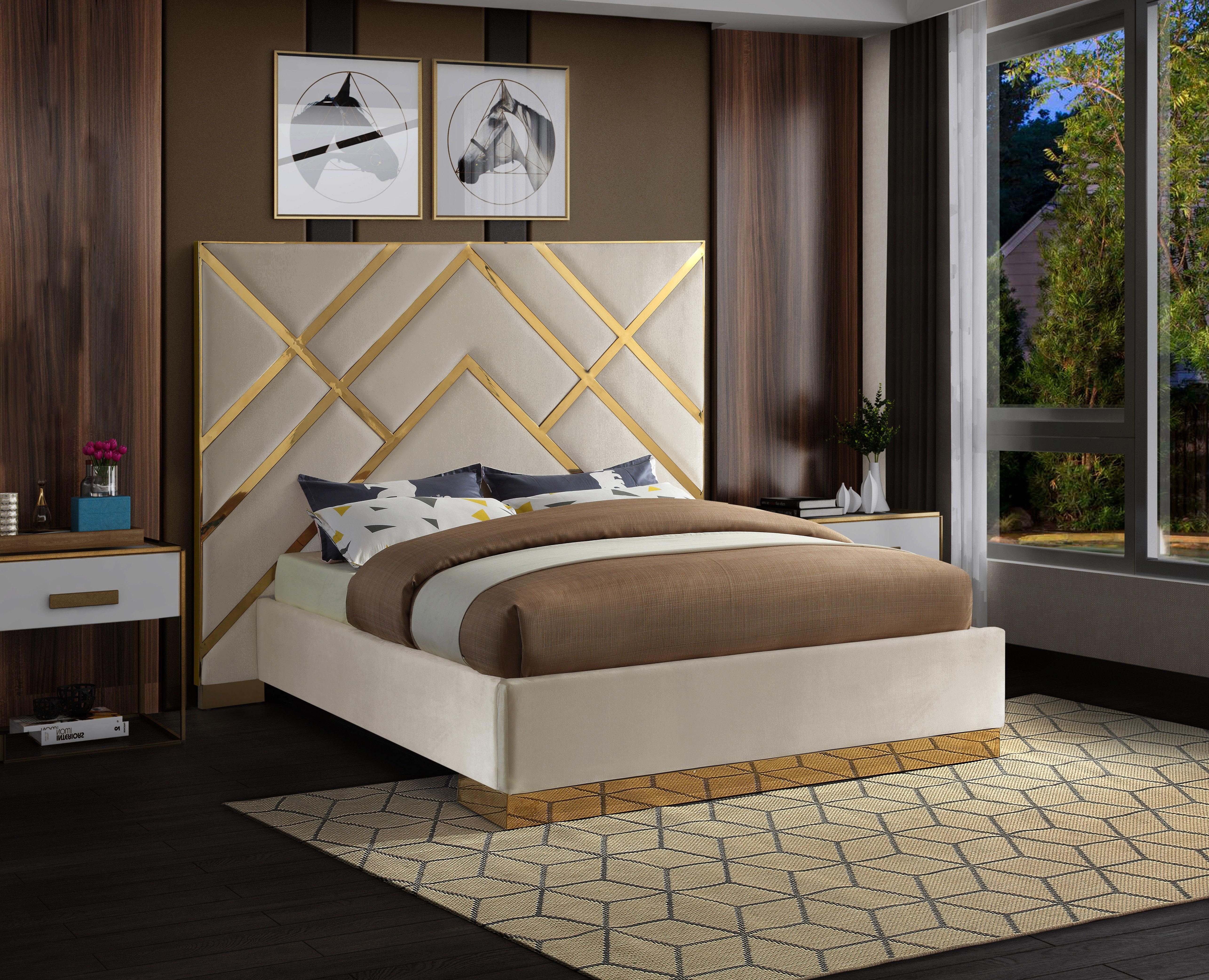 Vector Cream Velvet King Bed - Luxury Home Furniture (MI)