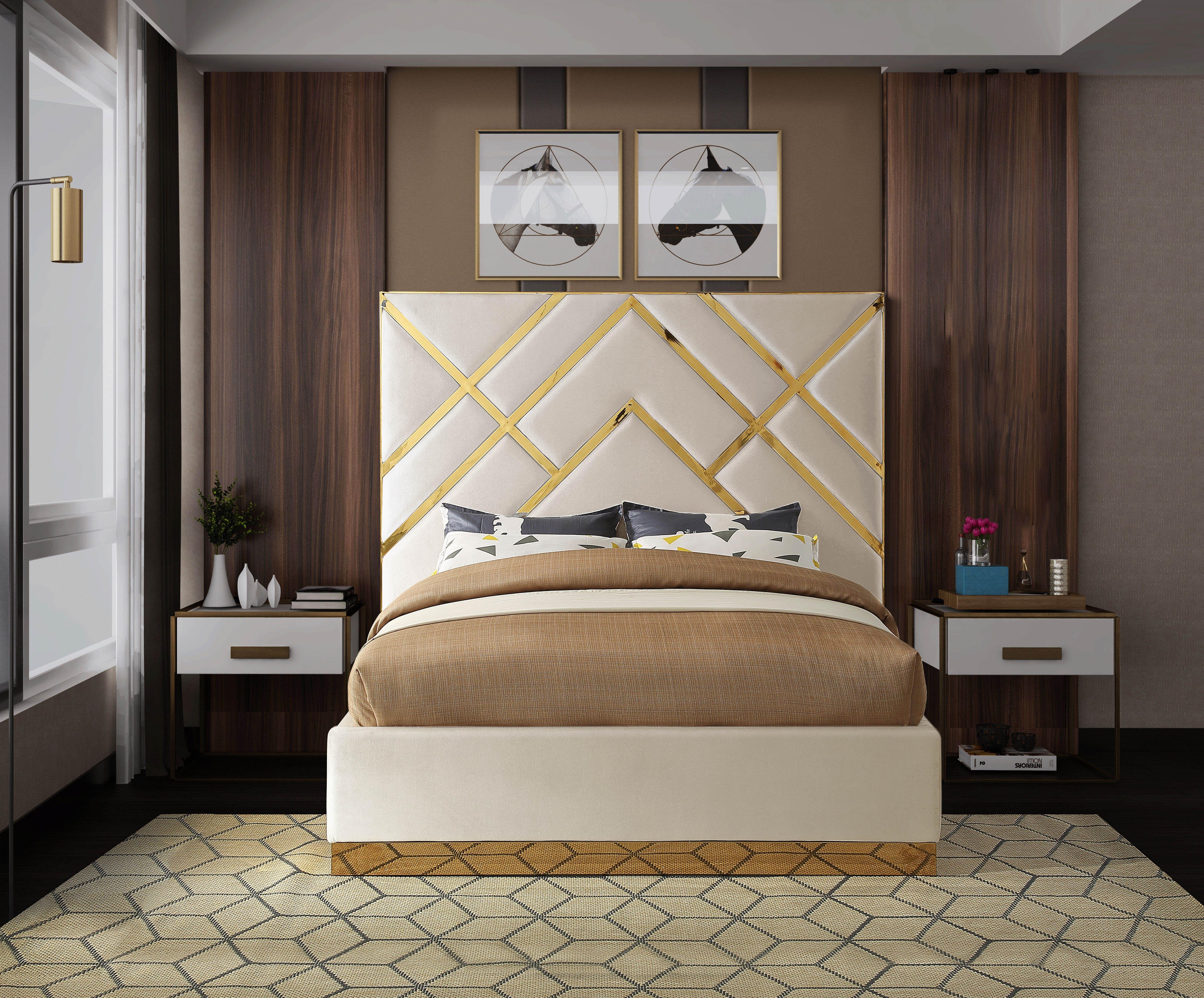 Vector Cream Velvet Queen Bed - Luxury Home Furniture (MI)