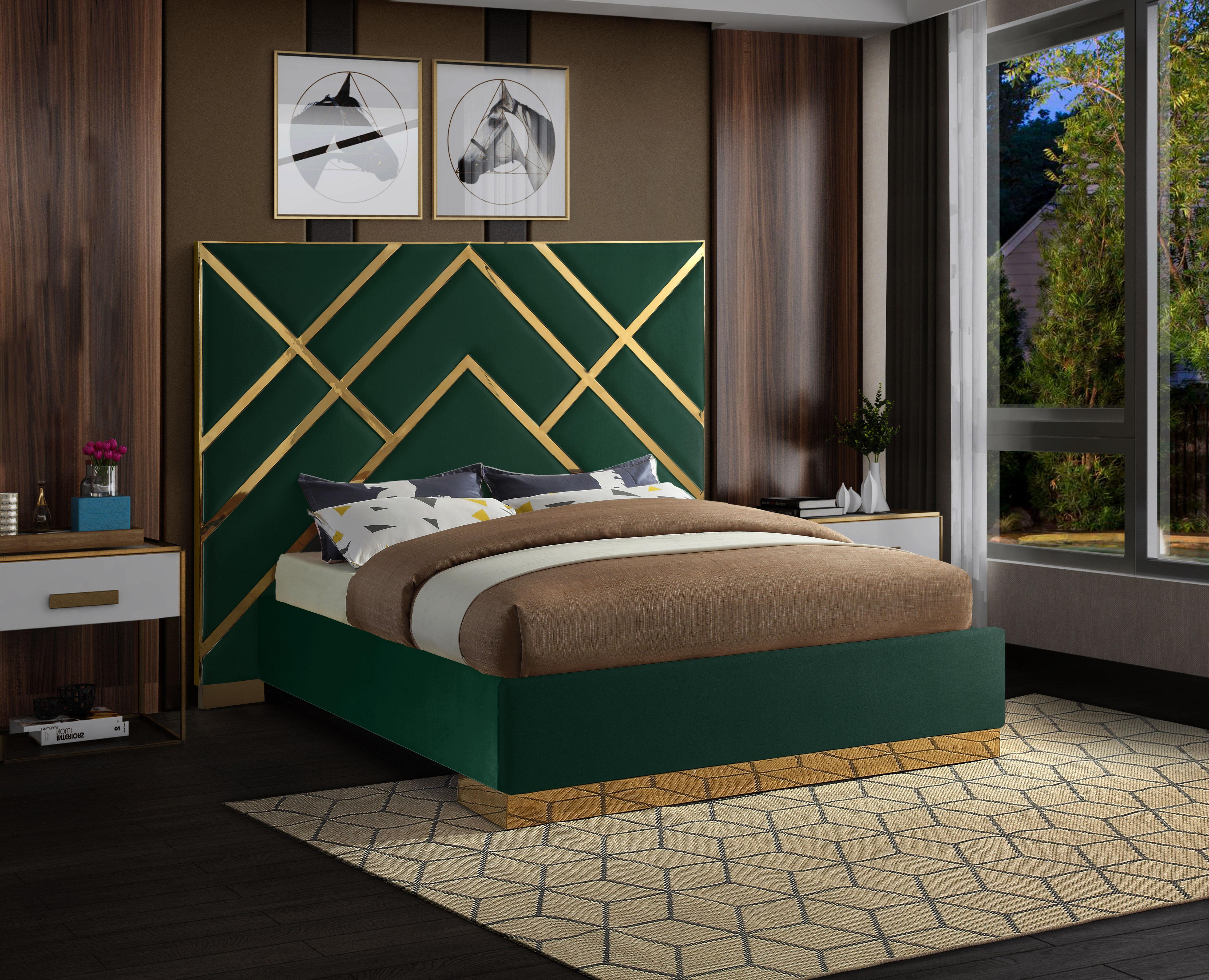 Vector Green Velvet Queen Bed - Luxury Home Furniture (MI)