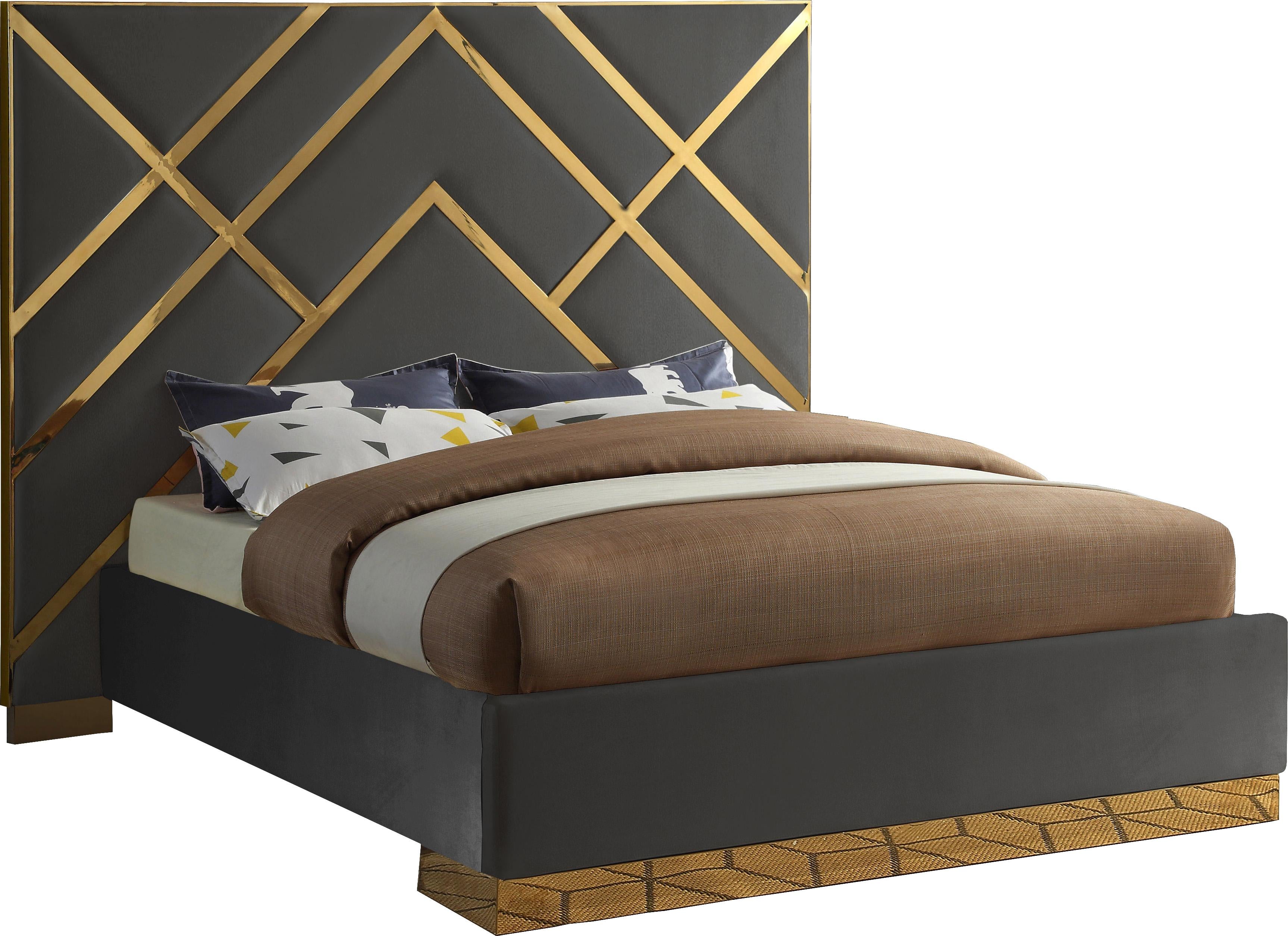 Vector Grey Velvet Queen Bed - Luxury Home Furniture (MI)