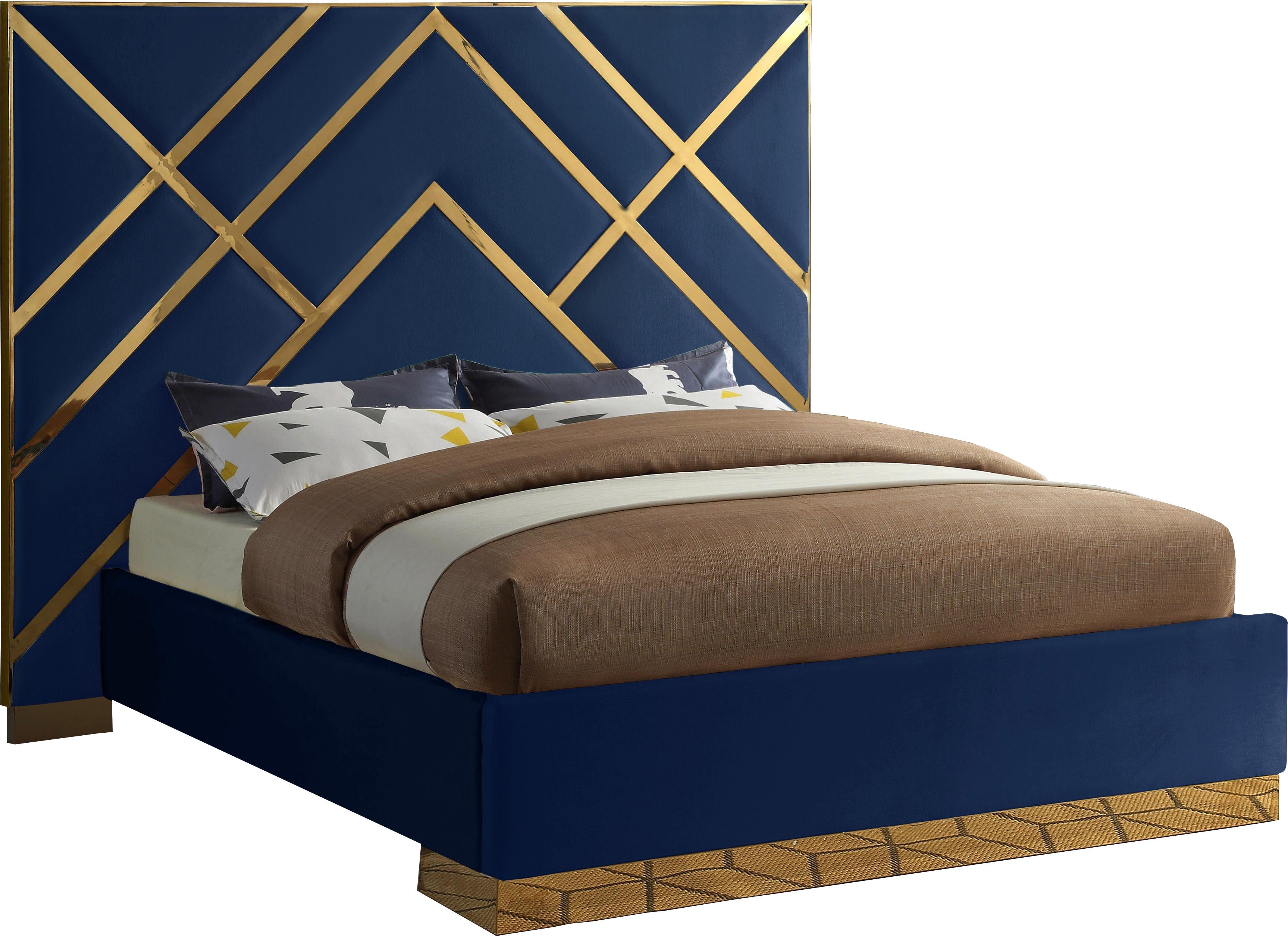 Vector Navy Velvet Queen Bed - Luxury Home Furniture (MI)