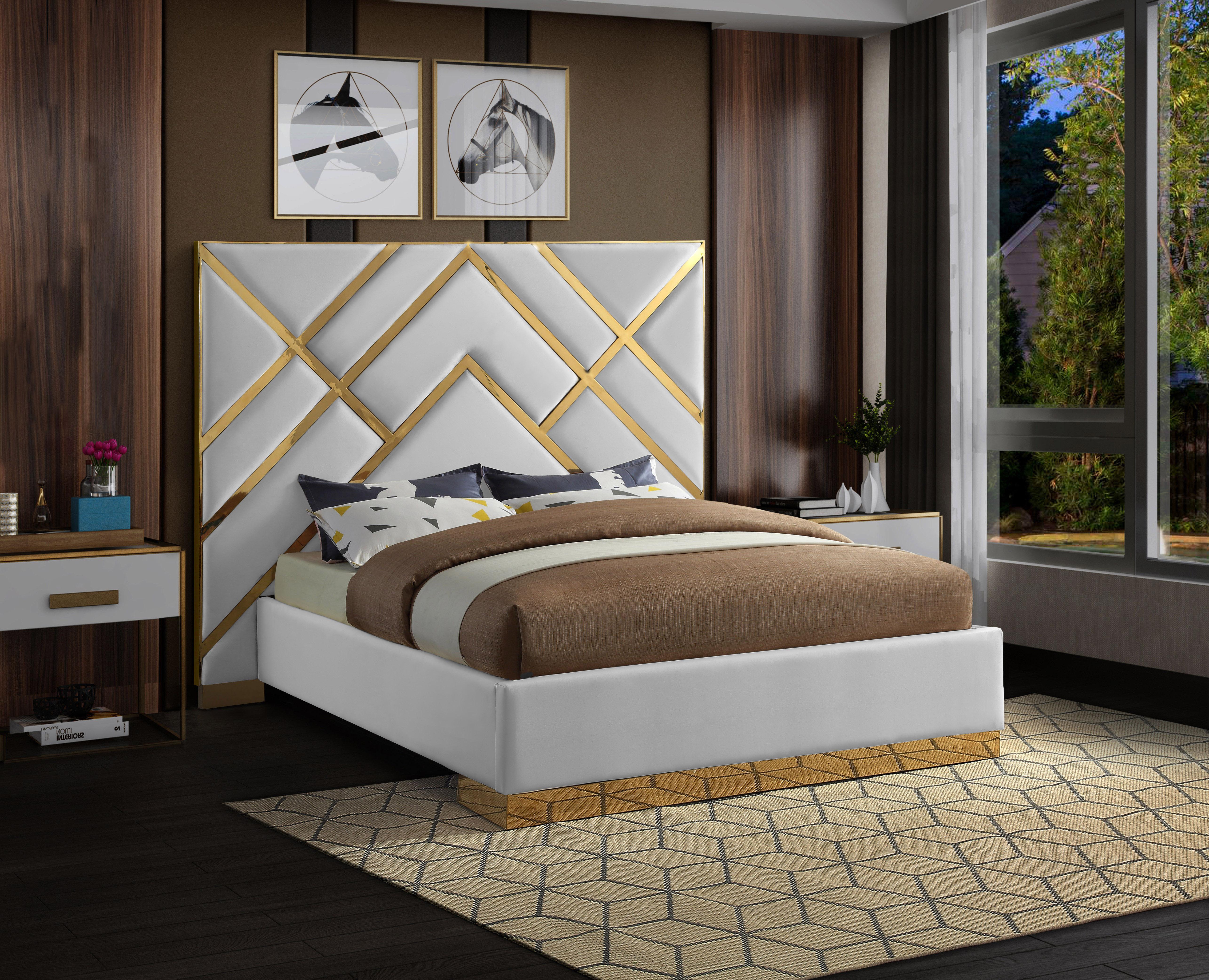 Vector White Faux Leather Queen Bed - Luxury Home Furniture (MI)