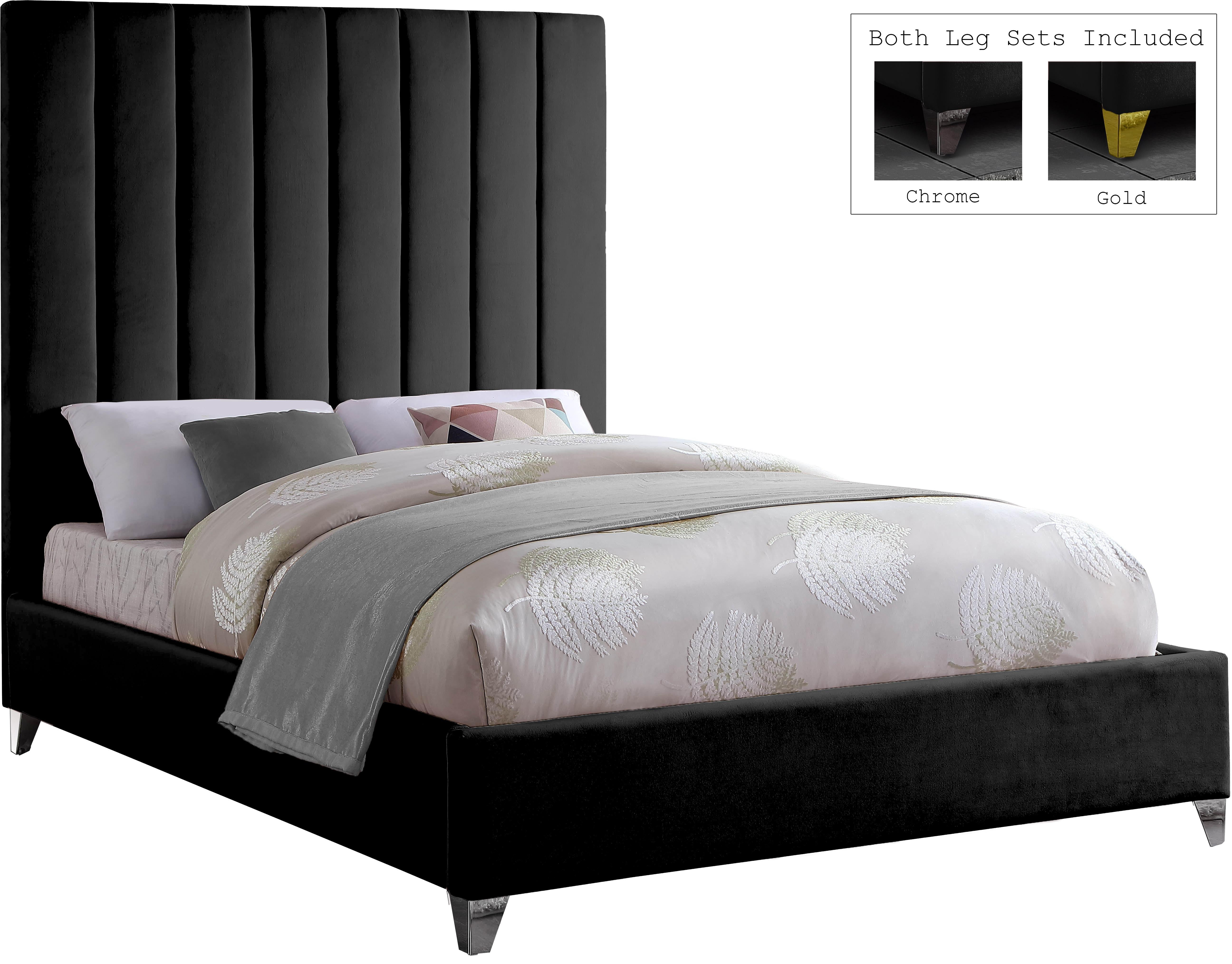 Via Black Velvet Queen Bed - Luxury Home Furniture (MI)