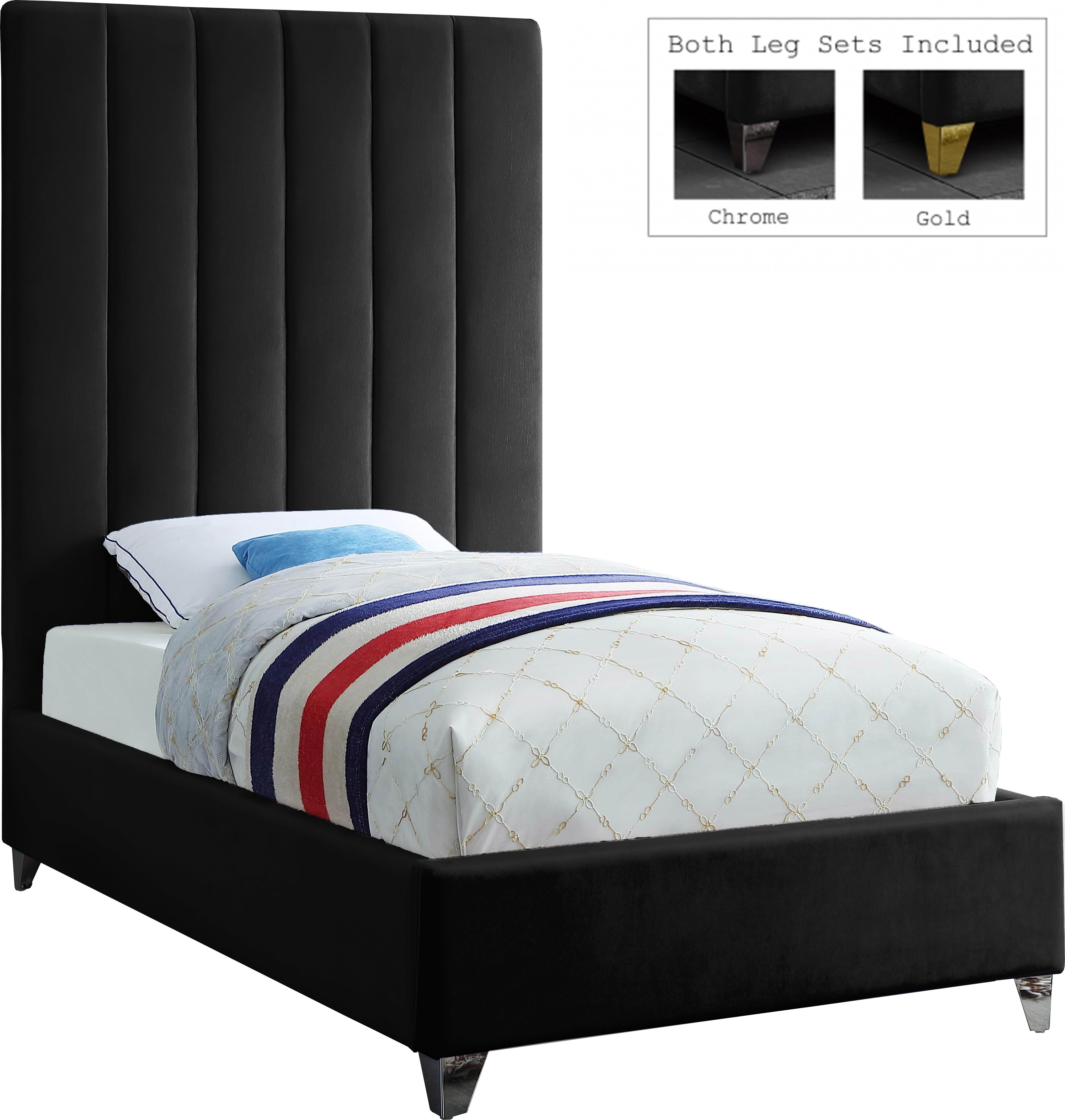 Via Black Velvet Twin Bed - Luxury Home Furniture (MI)