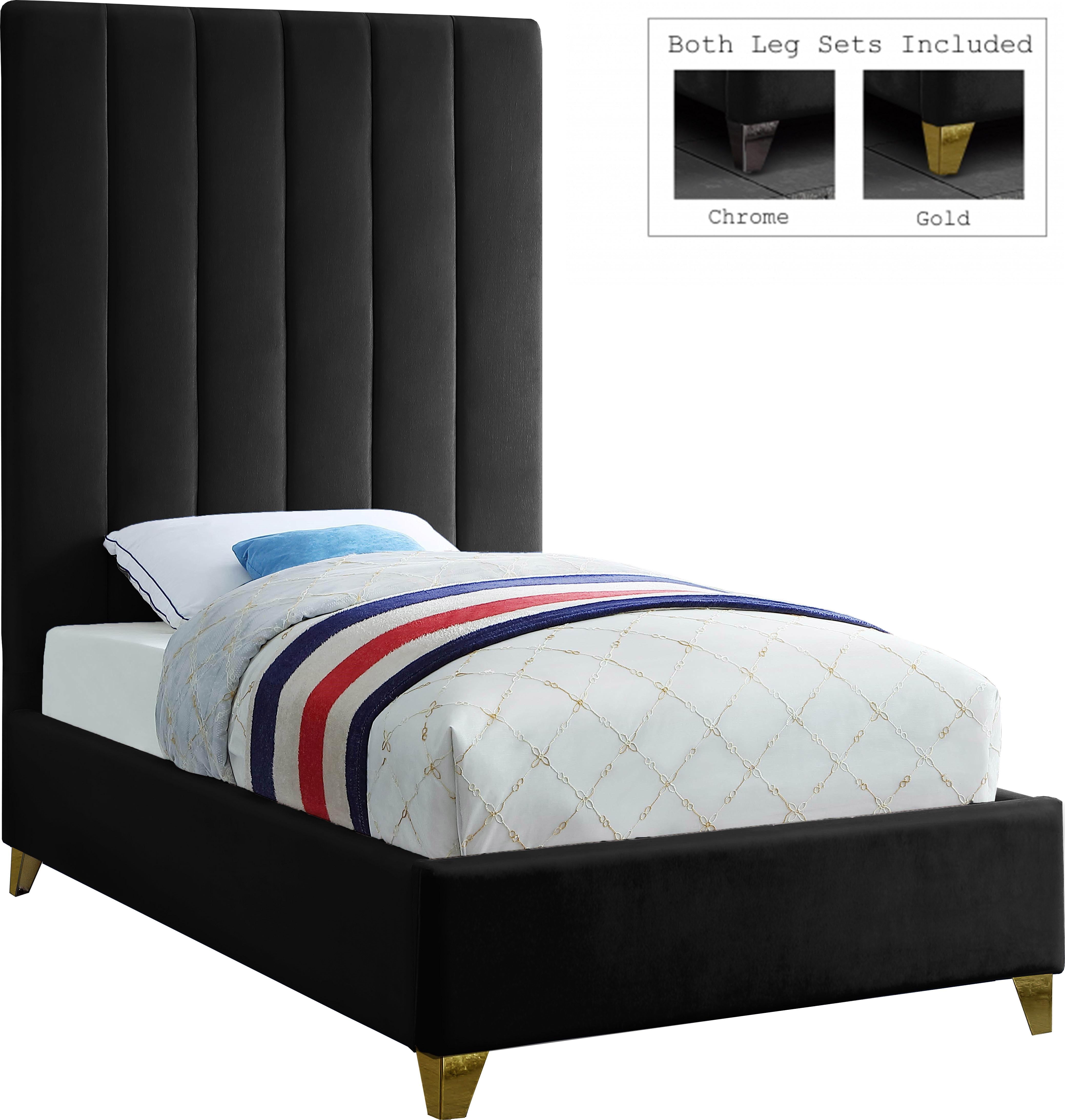Via Black Velvet Twin Bed - Luxury Home Furniture (MI)