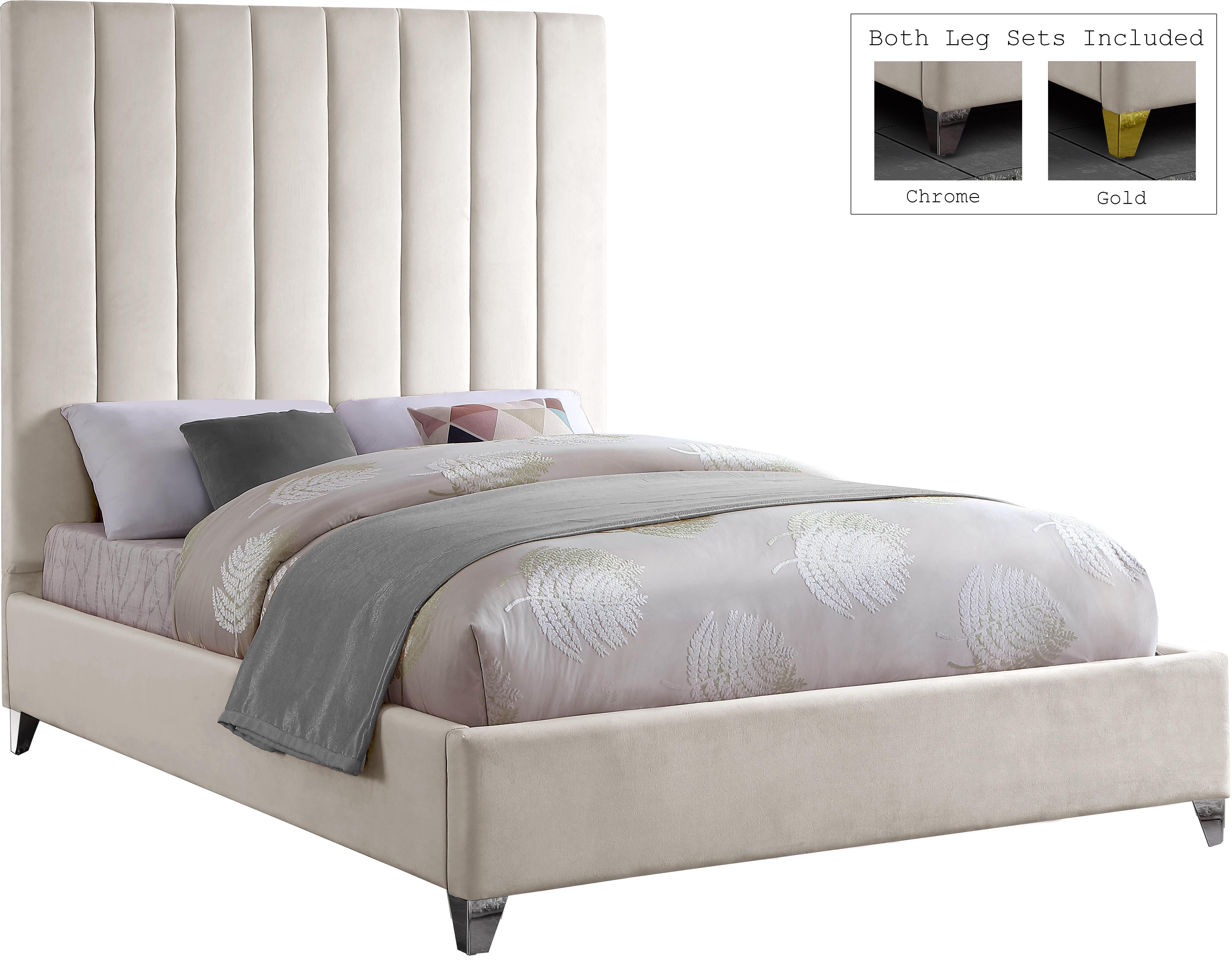 Via Cream Velvet Queen Bed - Luxury Home Furniture (MI)