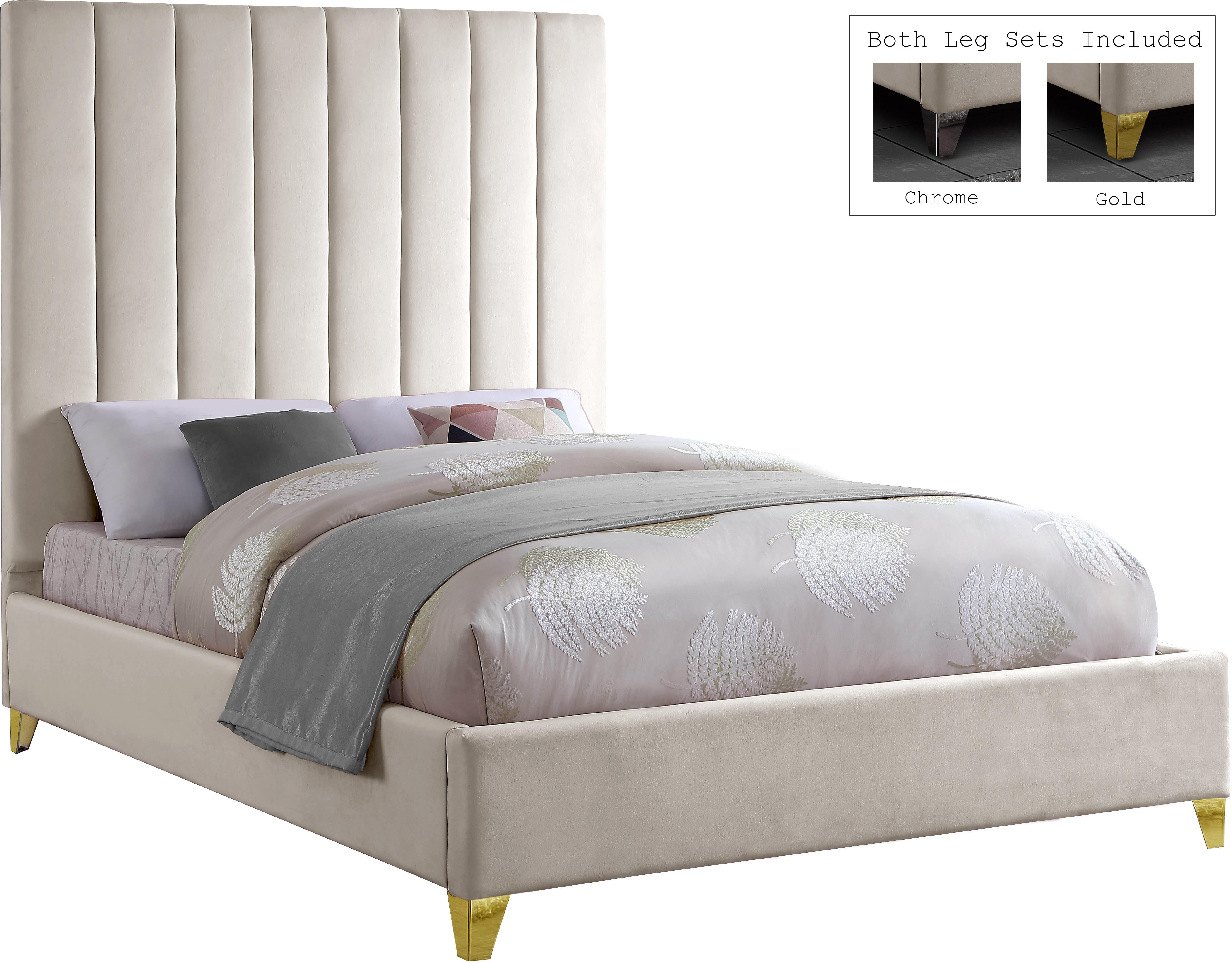 Via Cream Velvet Queen Bed - Luxury Home Furniture (MI)