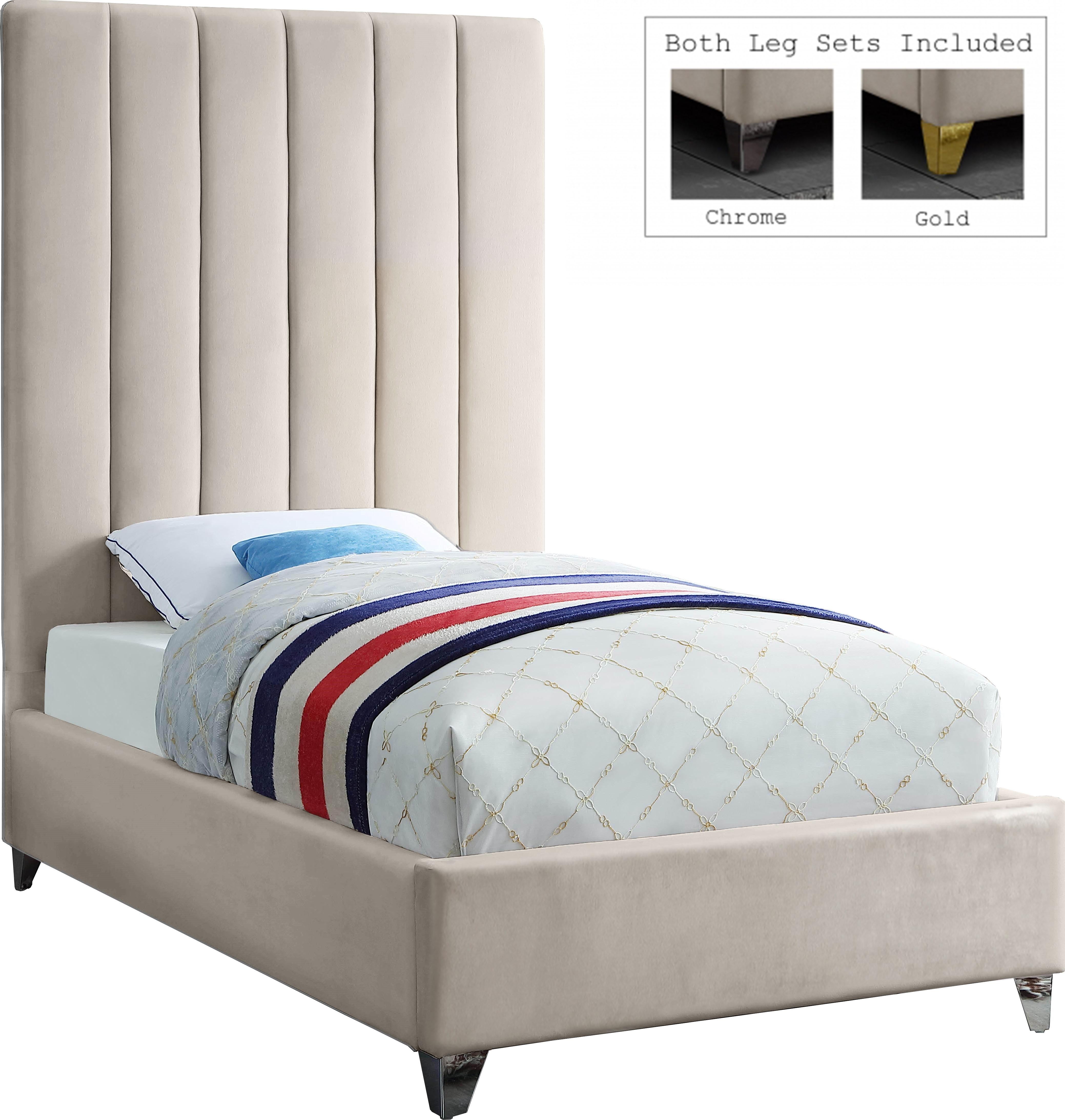Via Cream Velvet Twin Bed - Luxury Home Furniture (MI)