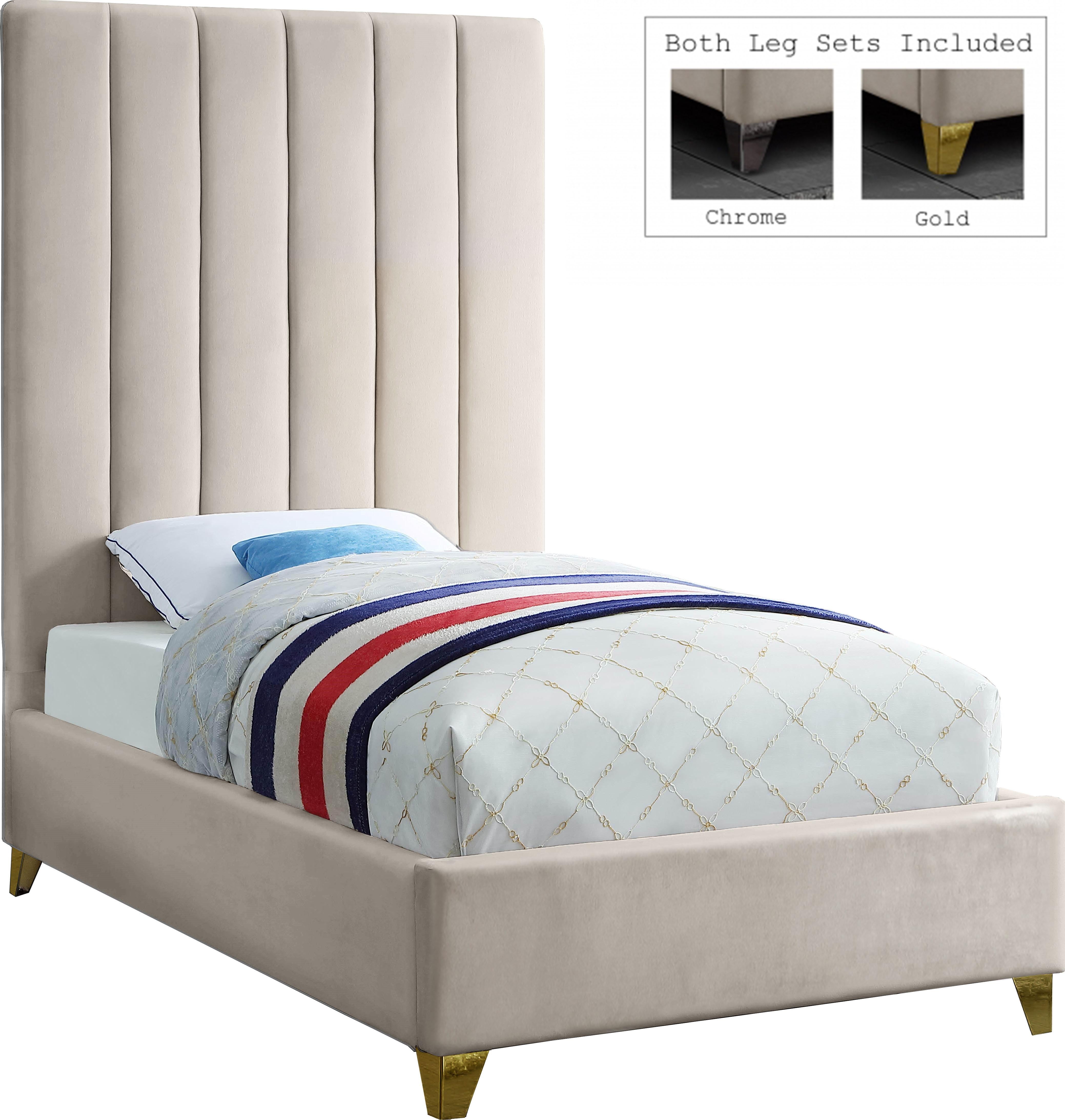 Via Cream Velvet Twin Bed - Luxury Home Furniture (MI)
