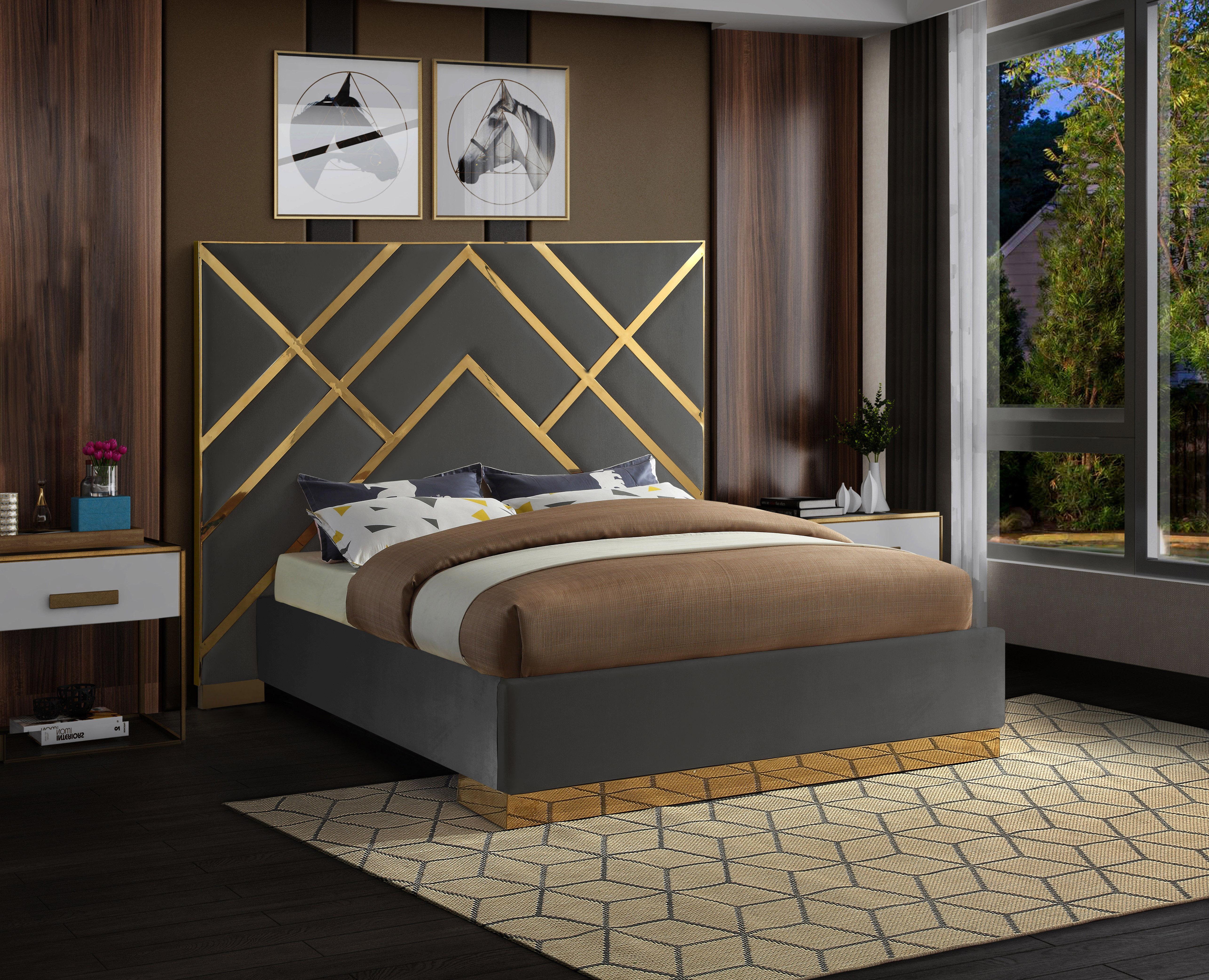 Vector Grey Velvet Queen Bed - Luxury Home Furniture (MI)
