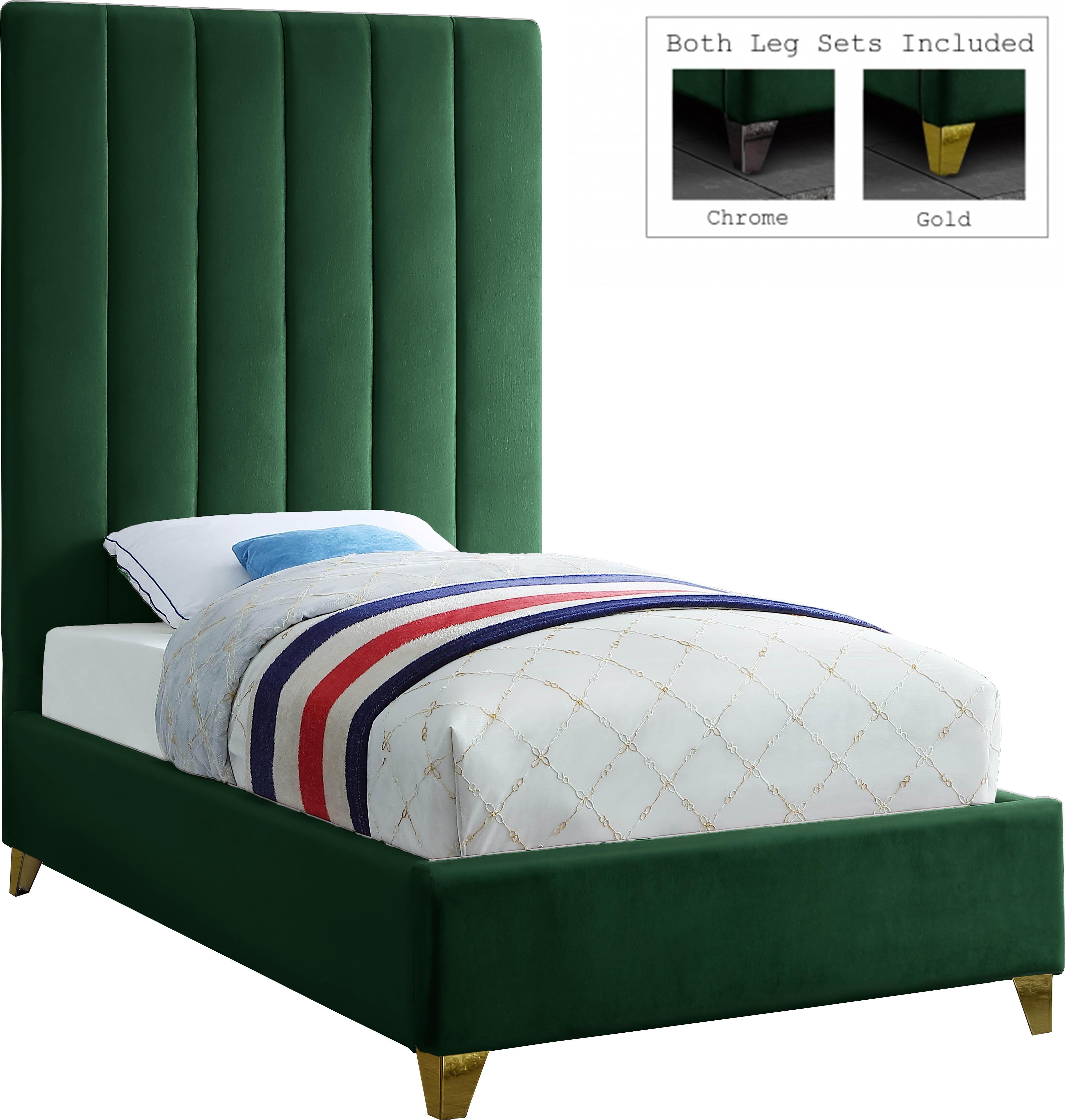 Via Green Velvet Twin Bed - Luxury Home Furniture (MI)