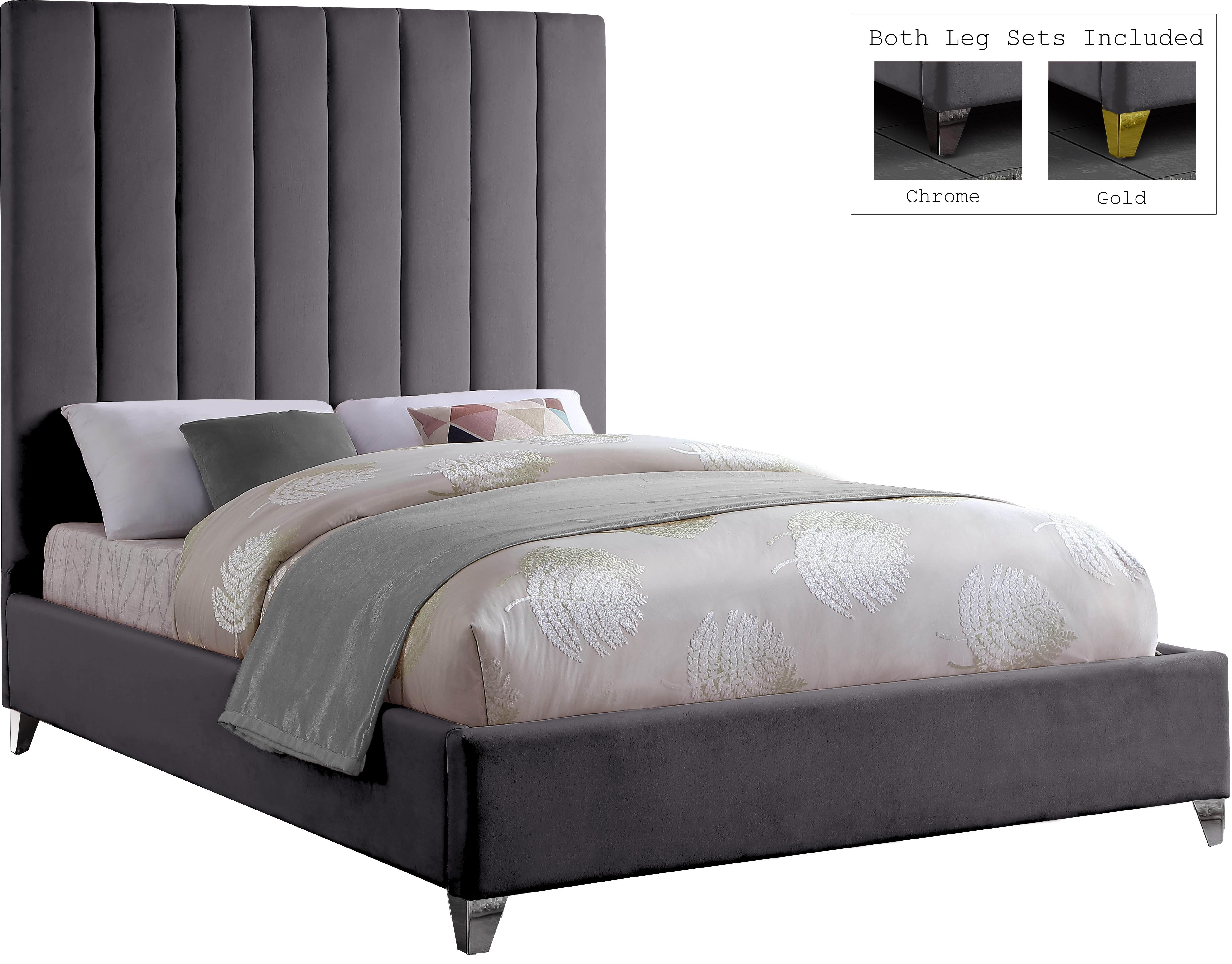 Via Grey Velvet Full Bed - Luxury Home Furniture (MI)