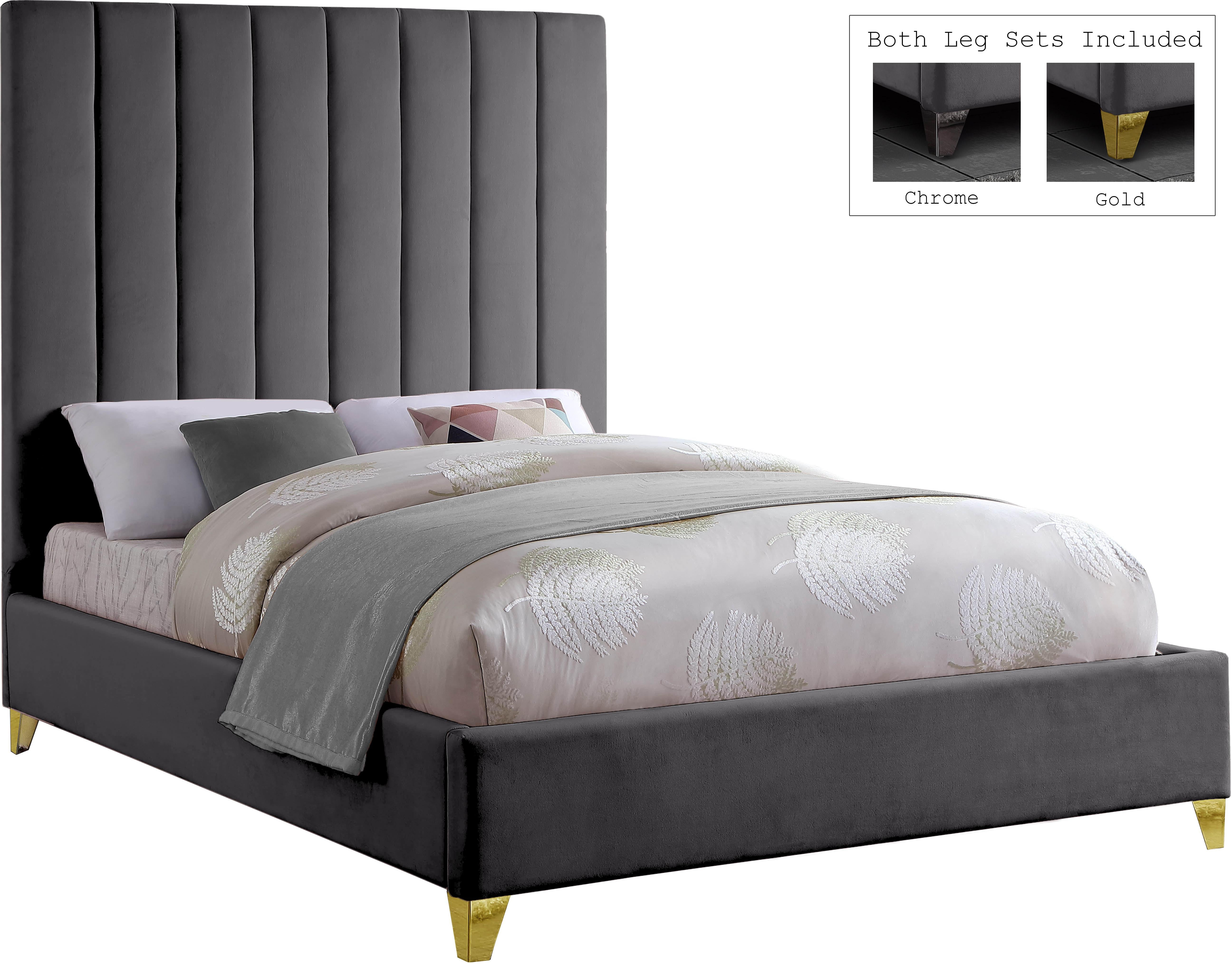 Via Grey Velvet King Bed - Luxury Home Furniture (MI)