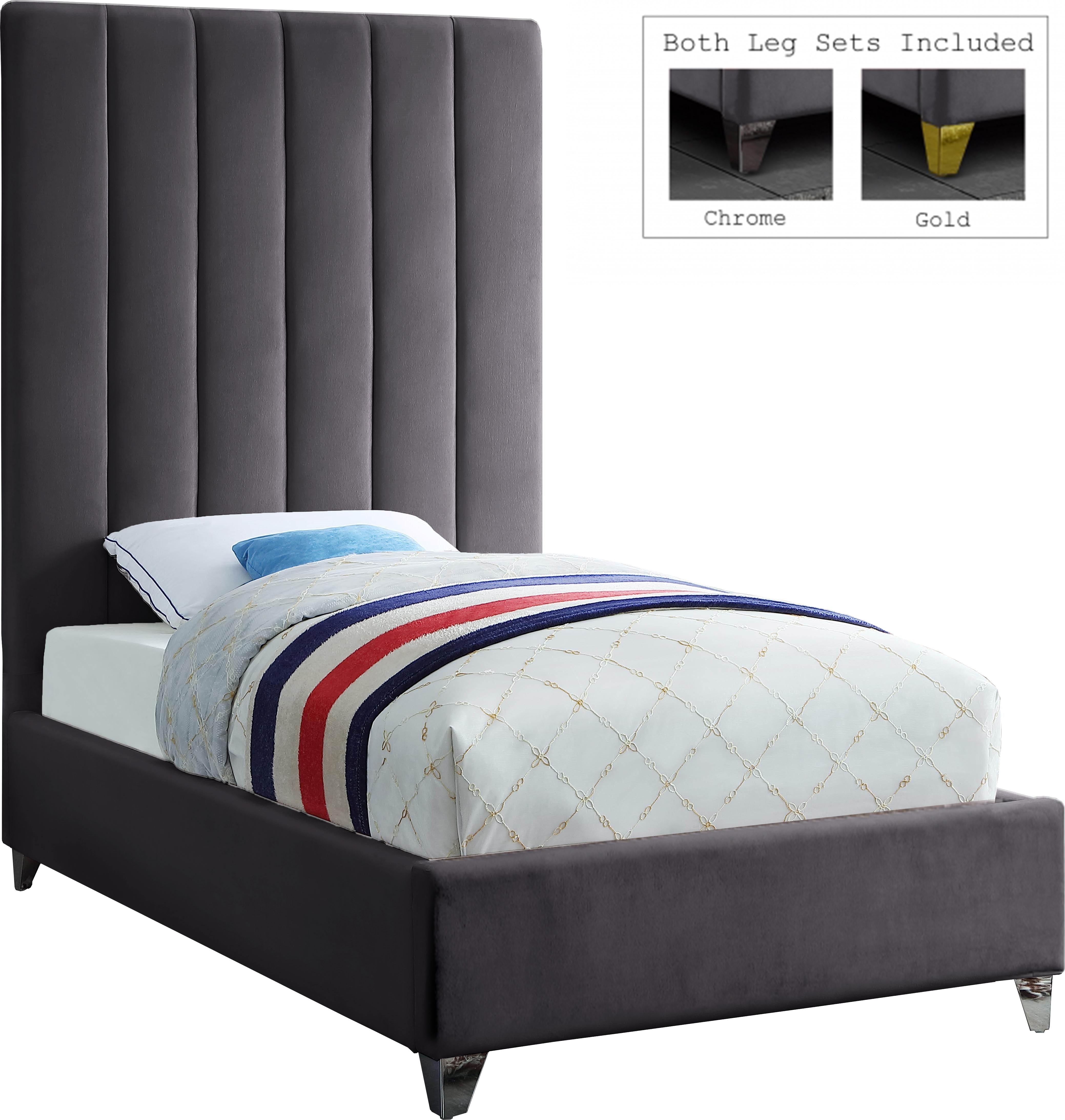 Via Grey Velvet Twin Bed - Luxury Home Furniture (MI)