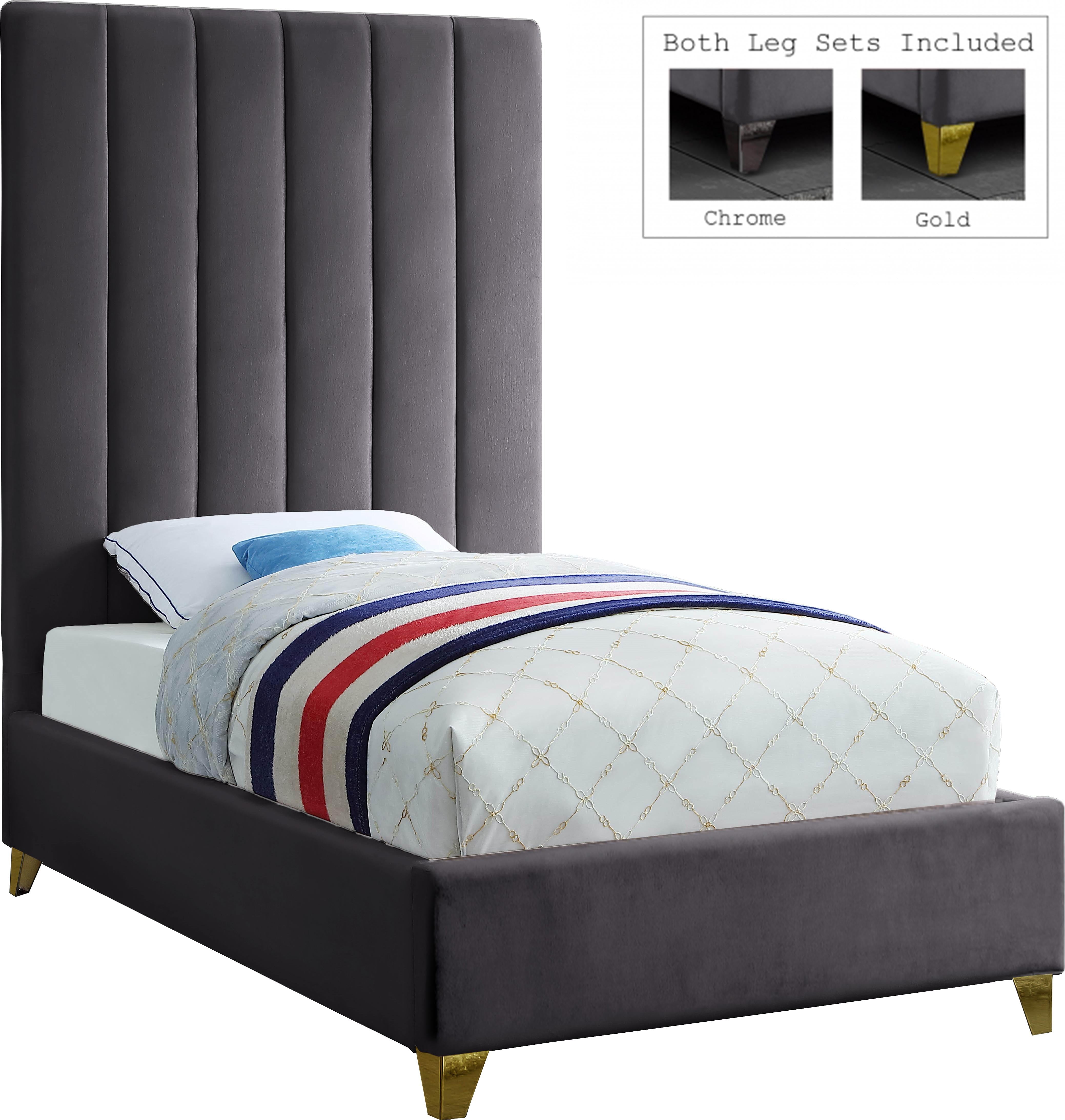Via Grey Velvet Twin Bed - Luxury Home Furniture (MI)