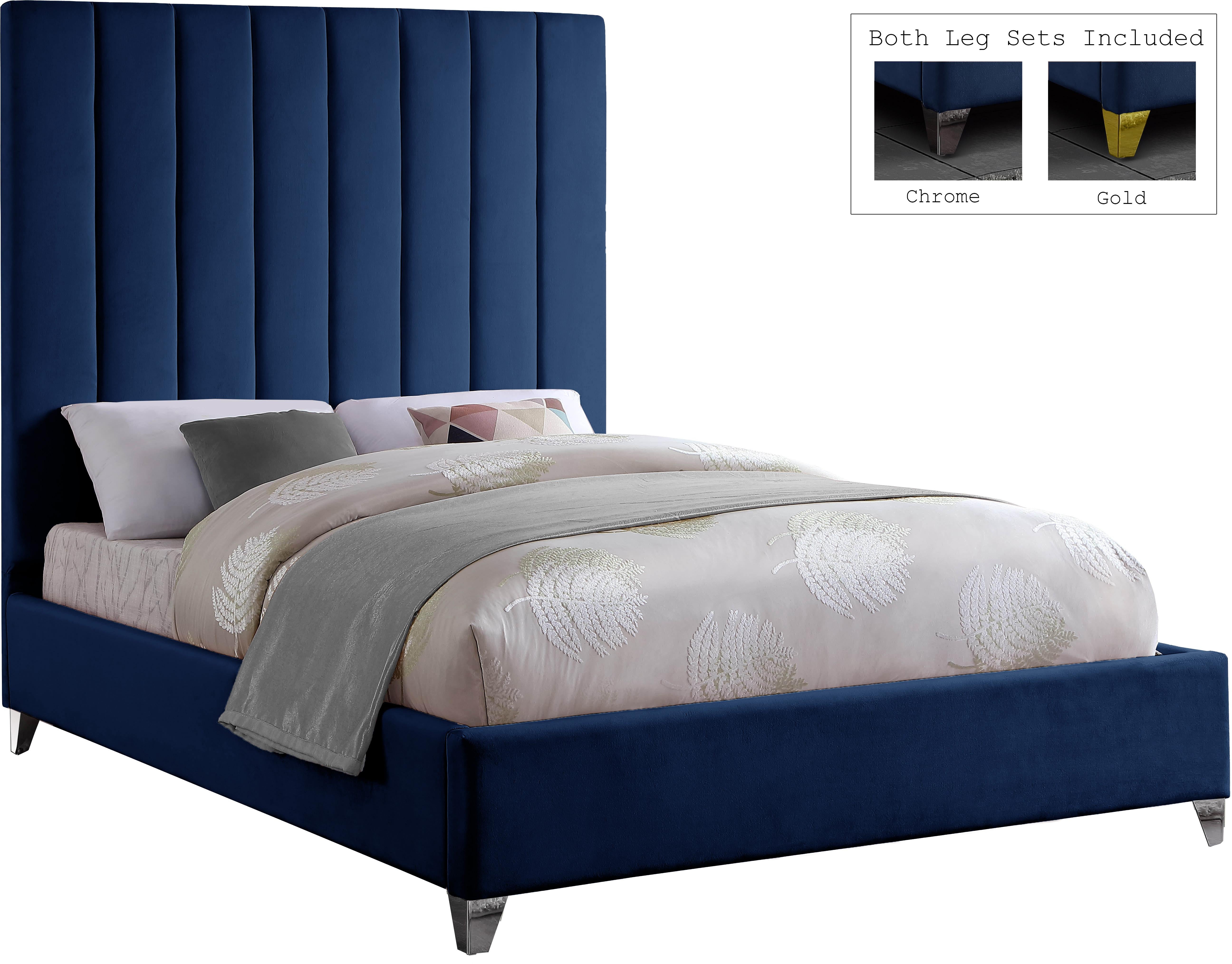 Via Navy Velvet King Bed - Luxury Home Furniture (MI)