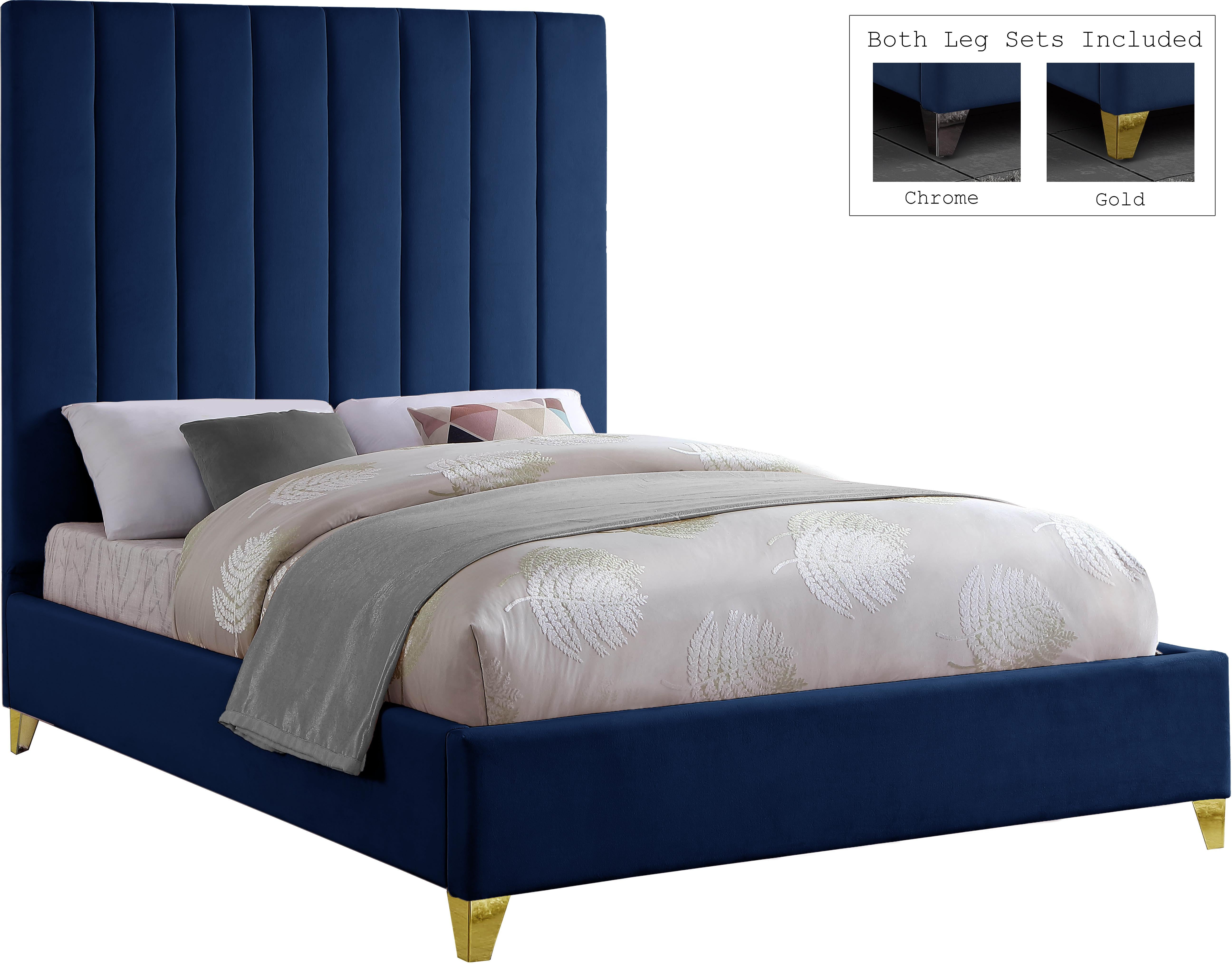 Via Navy Velvet Full Bed - Luxury Home Furniture (MI)