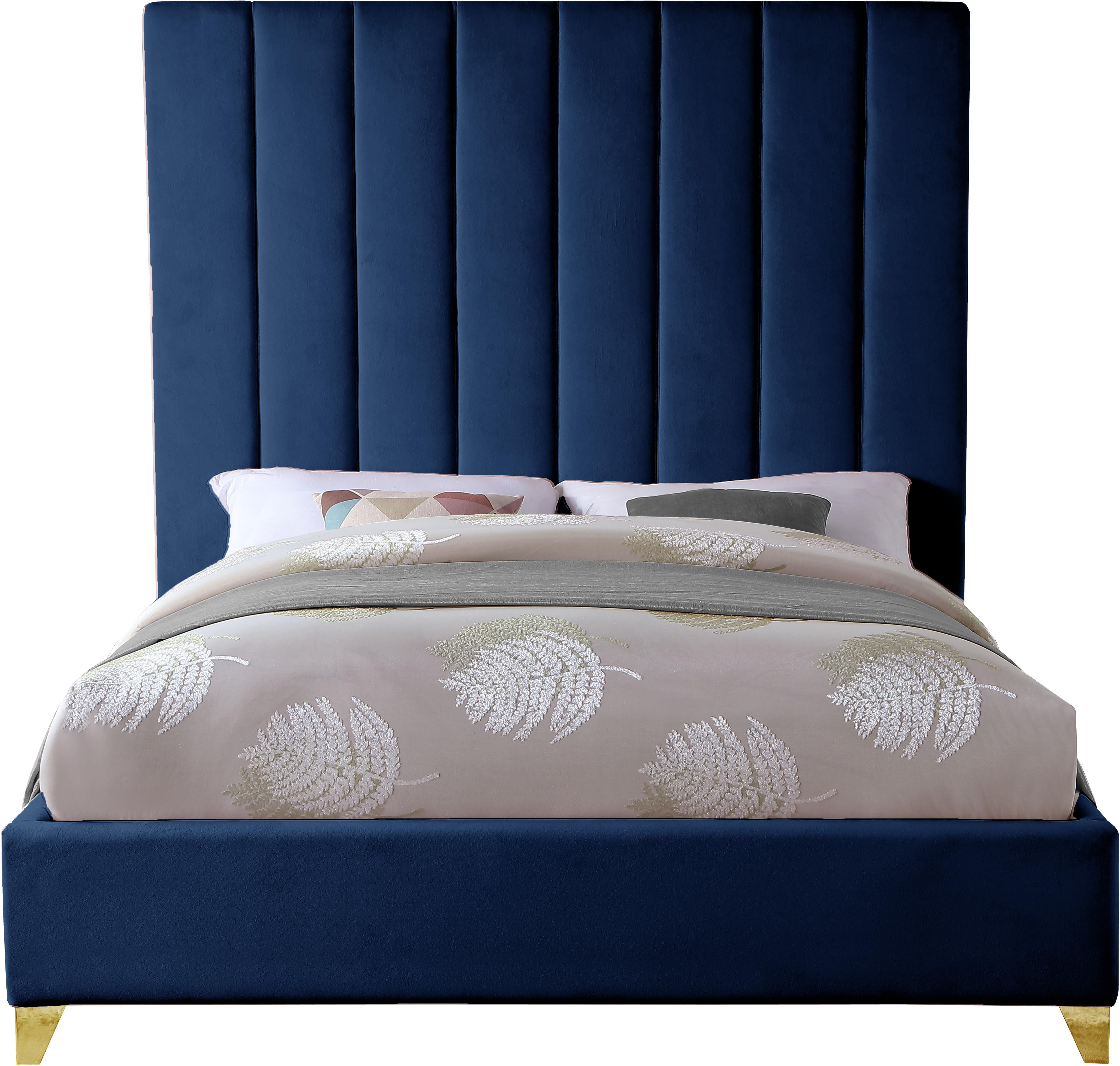 Via Navy Velvet Queen Bed - Luxury Home Furniture (MI)