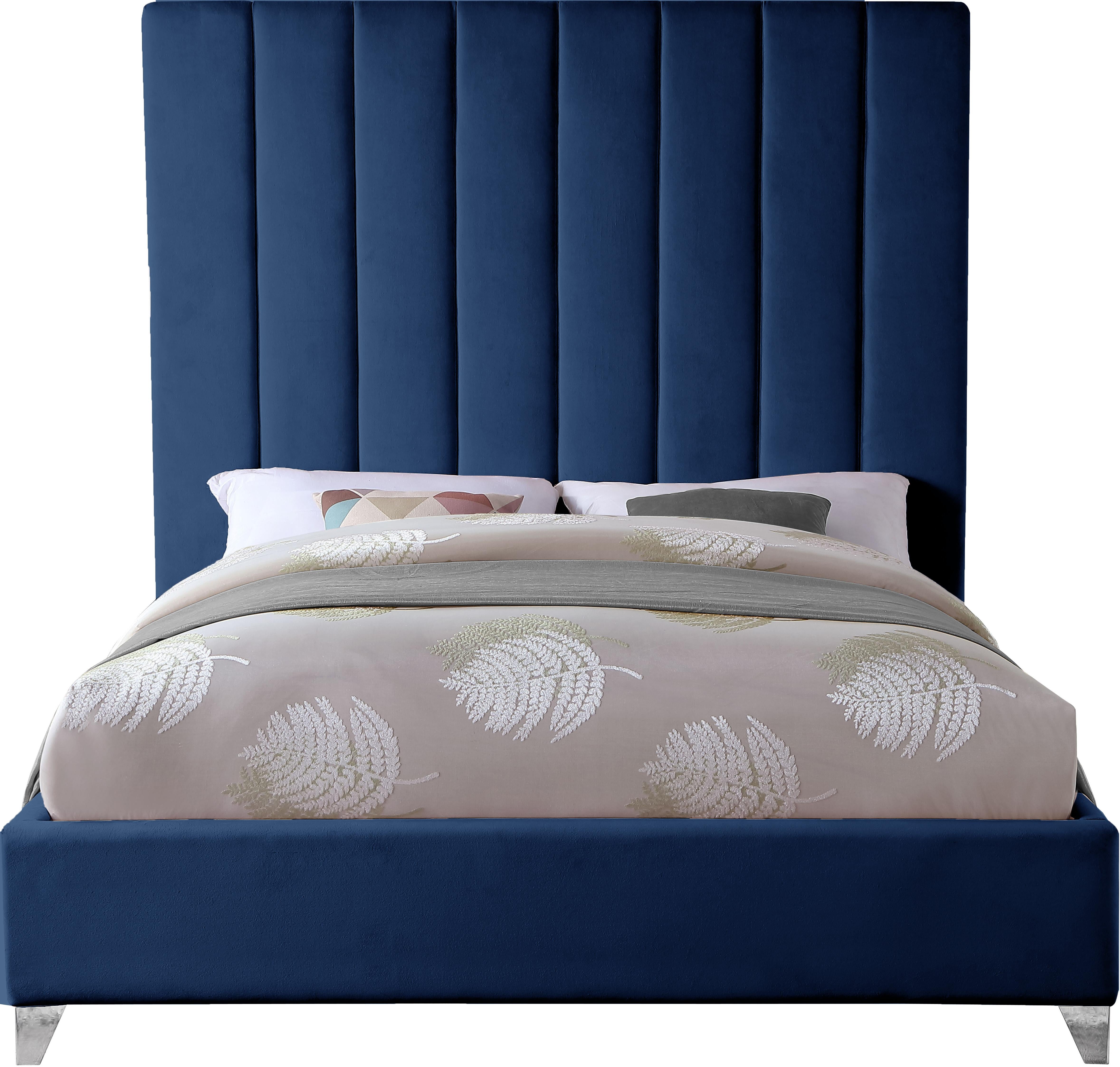 Via Navy Velvet Queen Bed - Luxury Home Furniture (MI)