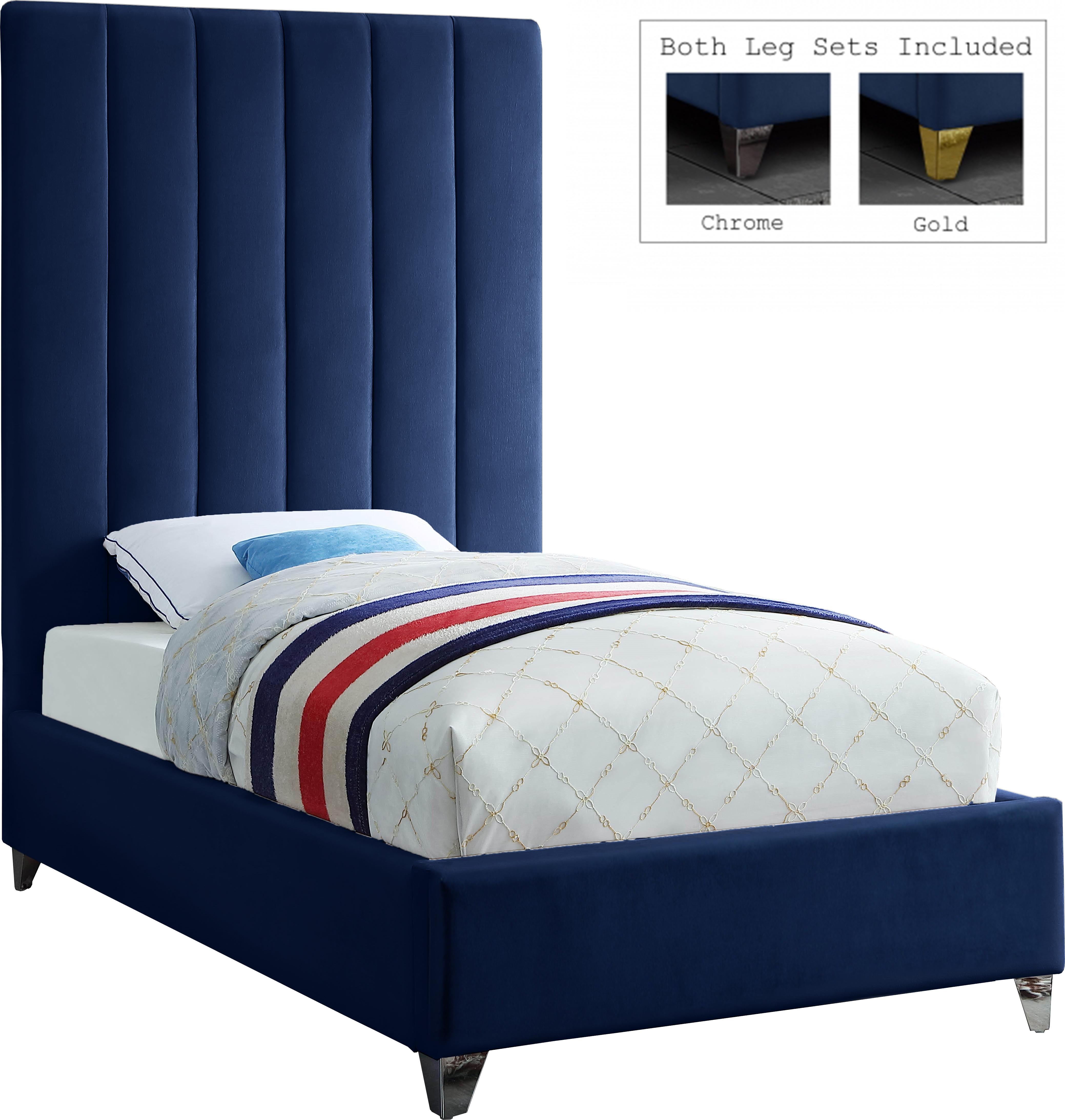 Via Navy Velvet Twin Bed - Luxury Home Furniture (MI)